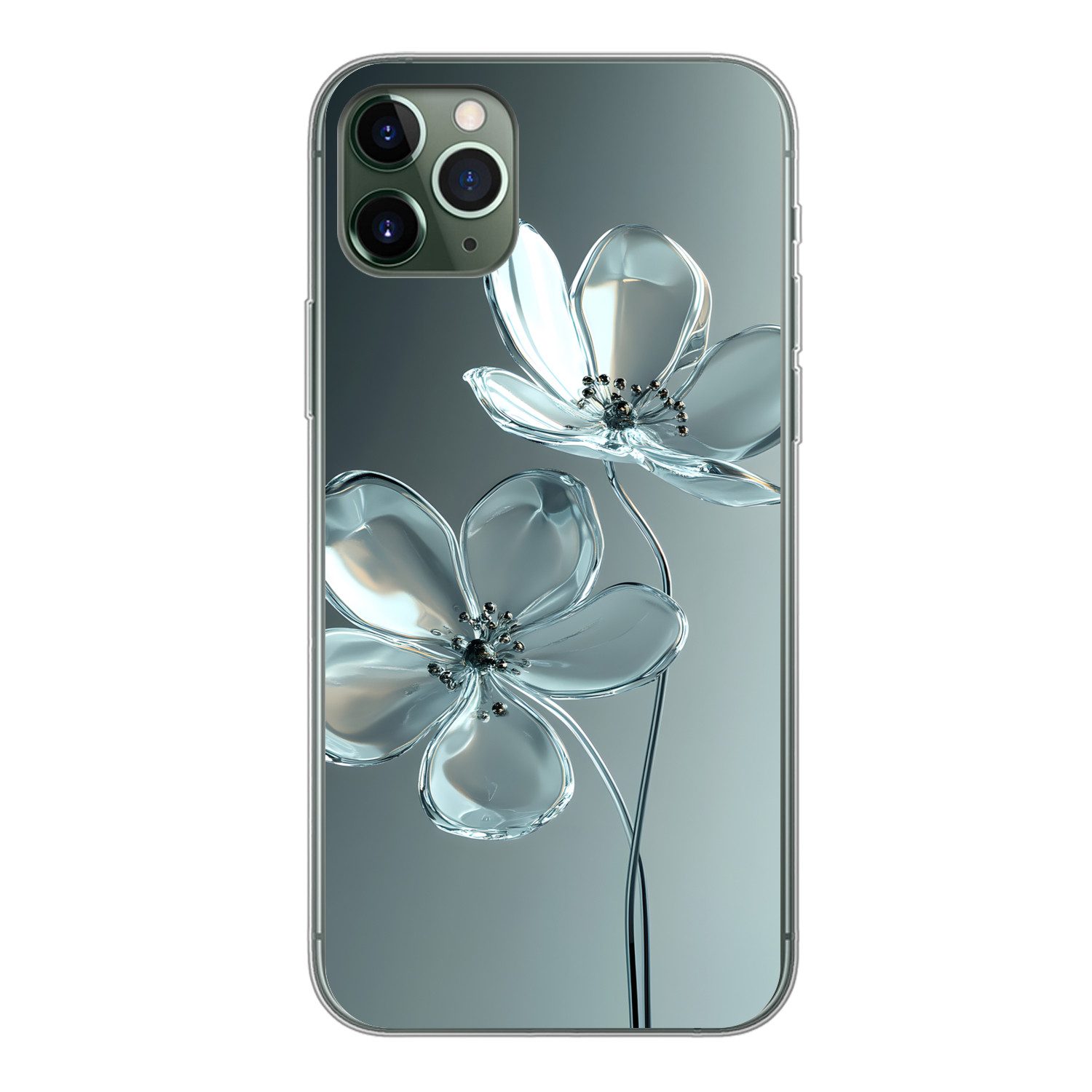 MuchoWow Handyhülle für Apple iPhone 11 Pro Max Kristall - Blumen - Grau, Smartphone-Bumper, Print, Handy Schutzhülle Dünn