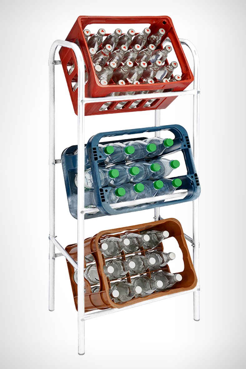 Spetebo Kastenständer 3er Metall Getränkekisten Ständer weiß 116 x 50 cm, Set 10-tlg., für 3 Getränkekisten oder Universalboxen in ca. 45 cm x 35 cm x 27 cm
