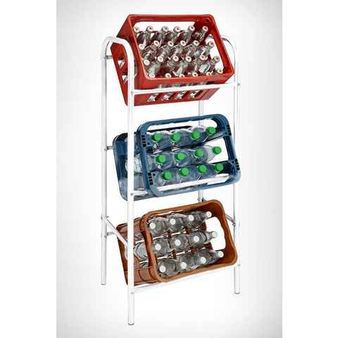 Spetebo Kastenständer 3er Metall Getränkekisten Ständer weiß 116 x 50 cm, Set 10-tlg., für 3 Getränkekisten oder Universalboxen in ca. 45 cm x 35 cm x 27 cm