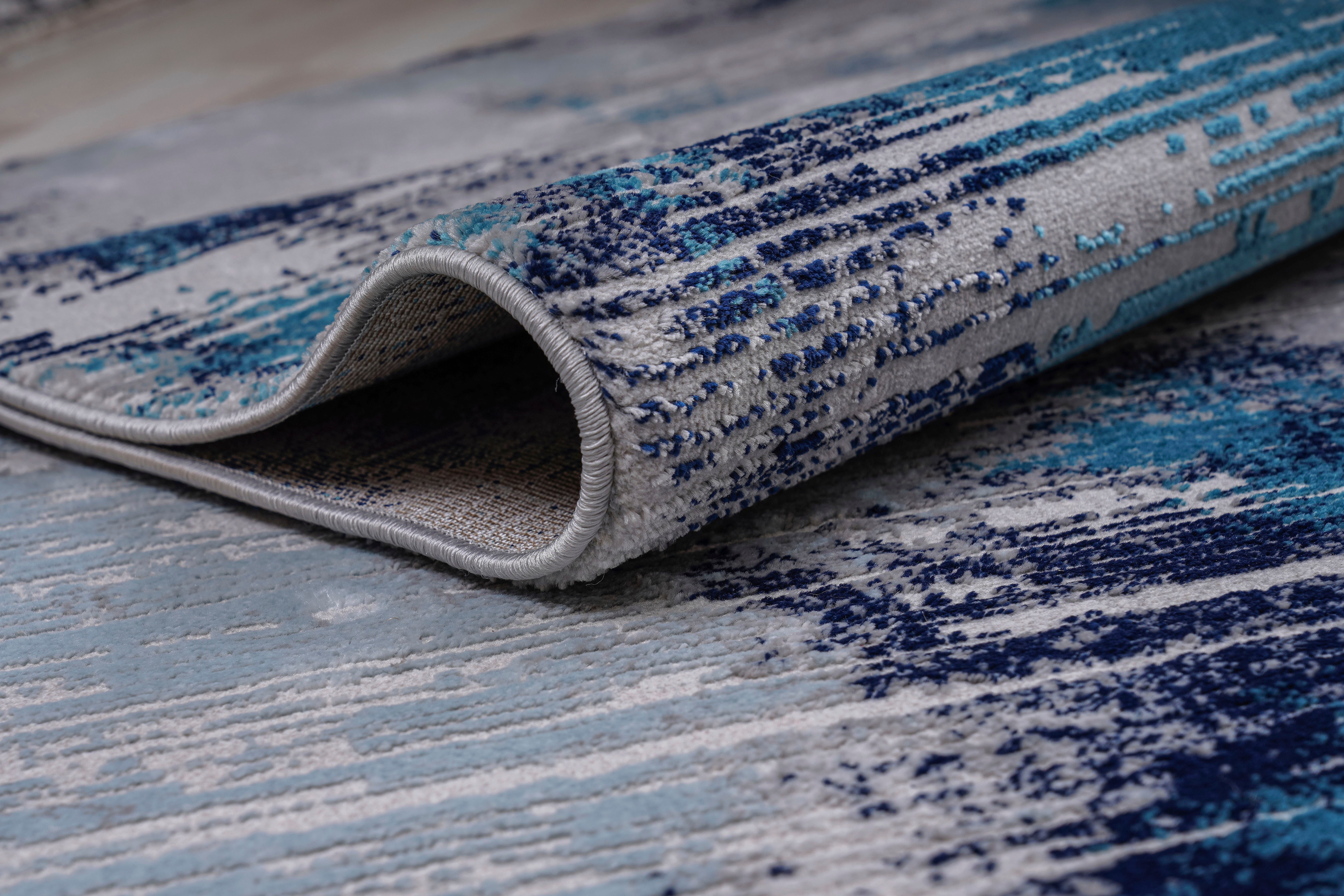 abstraktes mm, Leonique, pflegeleicht blau Vintage-Look, Design, weiche Teppich rechteckig, Höhe: Haptik, Oleas, 24