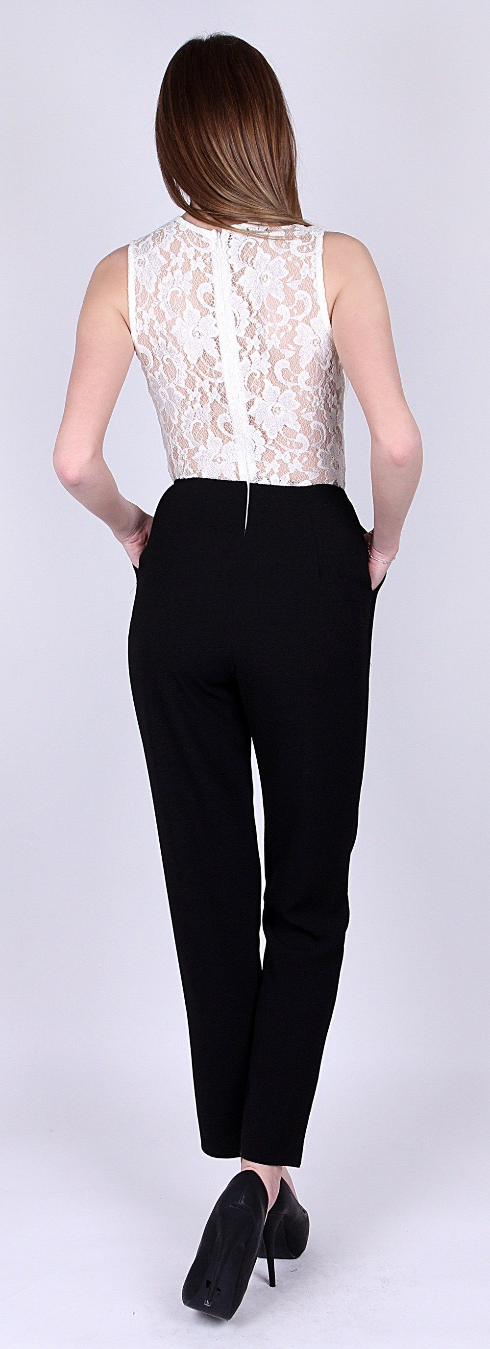Sarcia.eu Culotte-Overall John Zack Creme-schwarzer Overall mit Spitze L