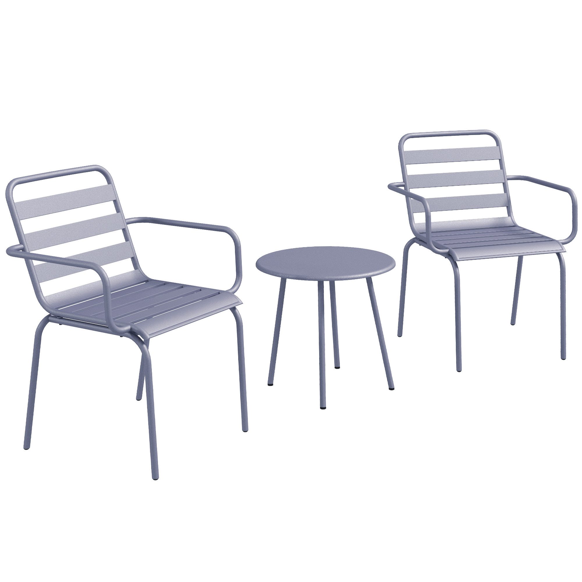 Outsunny Balkonset Bistroset Gartenmöbel Set mit 1 Couchtisch, 2 Stapelbaren Stühlen, (Sitzgruppe, 3-tlg., Gartensitzgarnitur), für Balkon, Terrasse, Stahl, Hellgrau