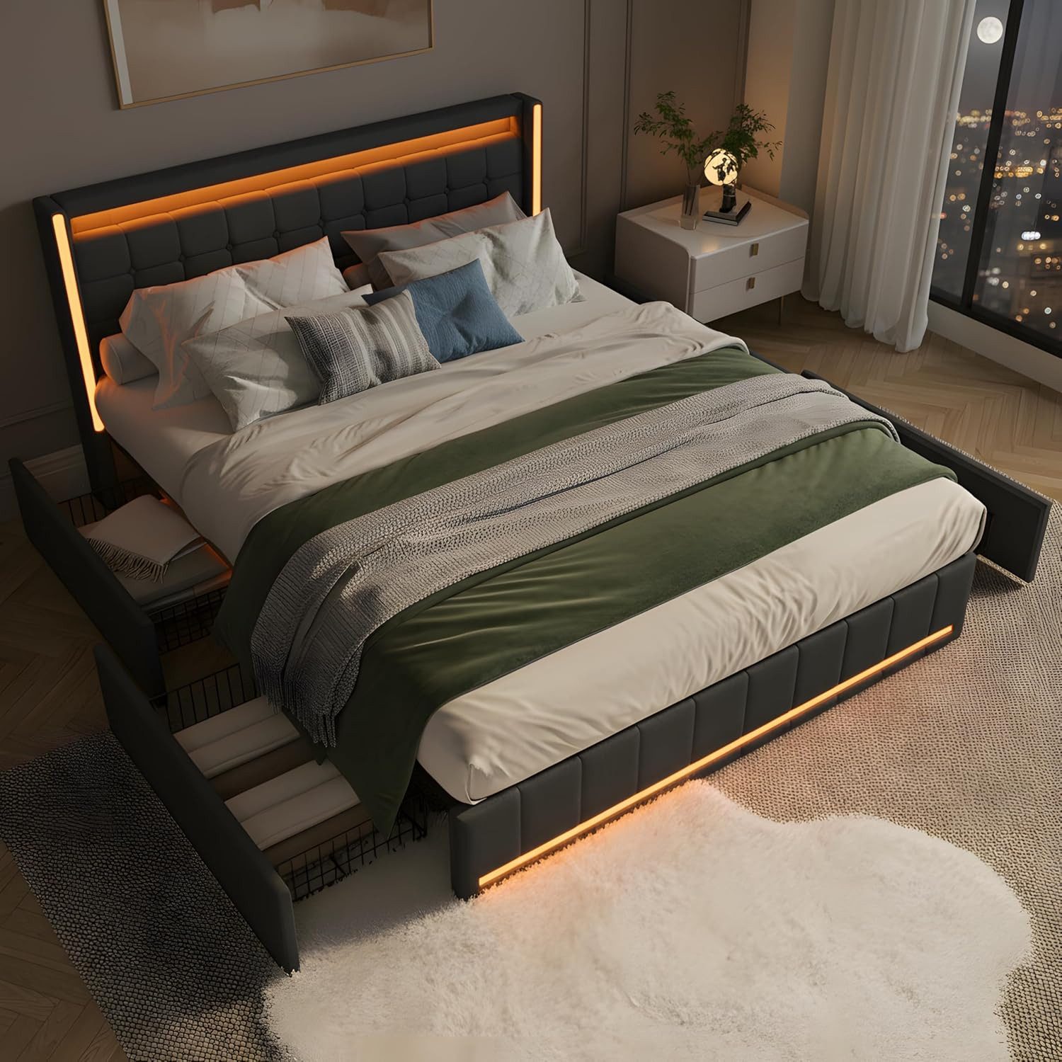 PXloue Polsterbett LED-Bett mit Stauraum und Ladeanschluss (Geeignet für Ju günstig online kaufen