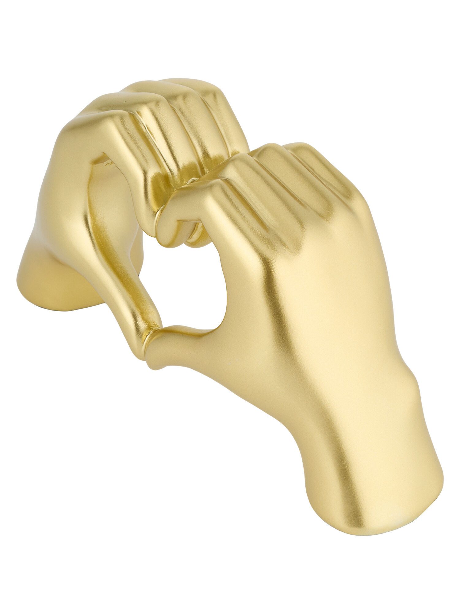 Dekorieren macht glücklich Dekofigur Skulptur aus Polyresin in Gold matt, Tischdeko, Geschenkidee für Hochzeit & Jubiläum, „Goldene Herz-Hände“ 24 cm
