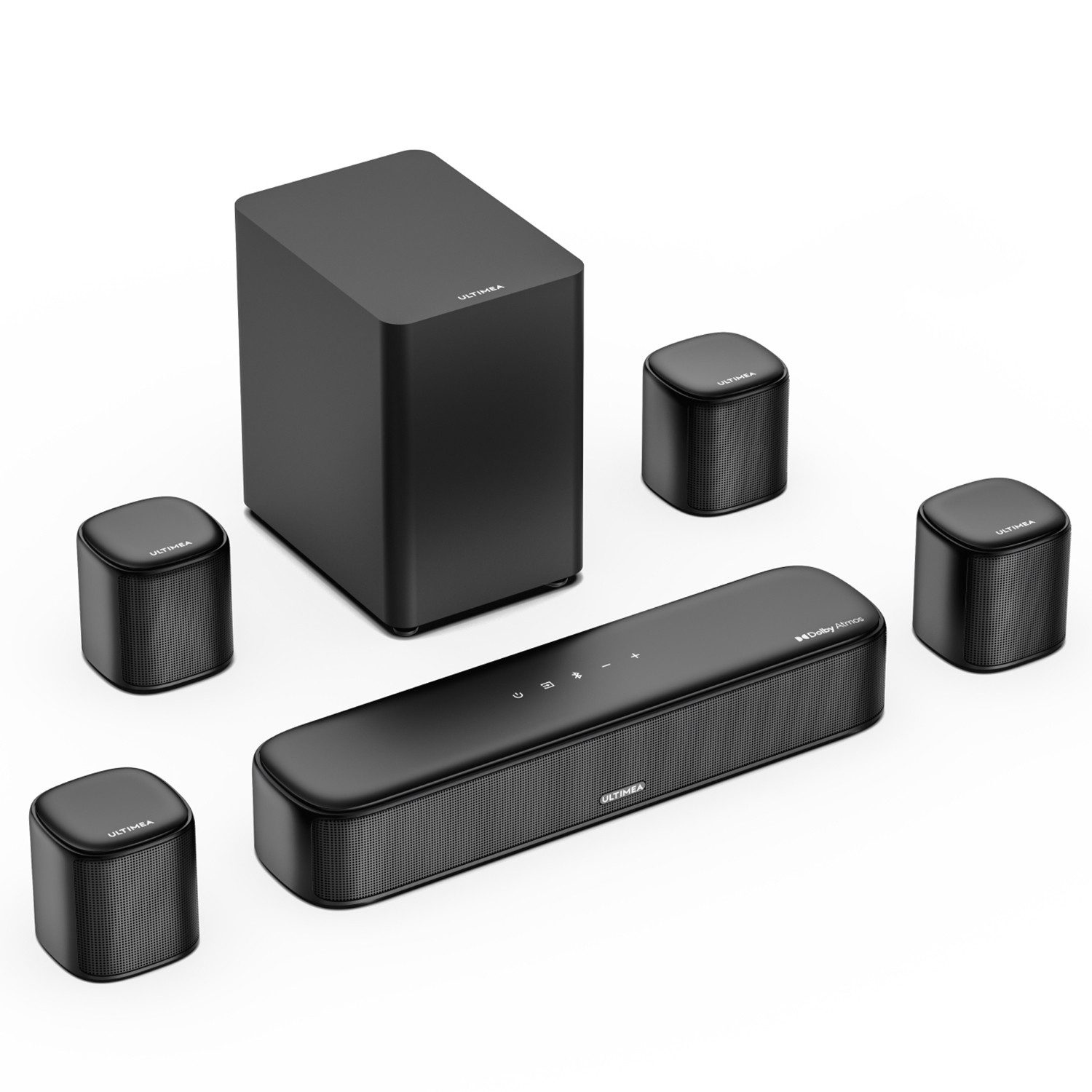 Ultimea Aura S5T 7.1 Soundsystem 7.1-Kanal Dolby Atmos Soundbar (HDMI eARC und Bluetooth® 6.0, 420 W, 5,25'' Subwoofer, VoiceMX, BassMX, 4 Surround Lautsprecher)