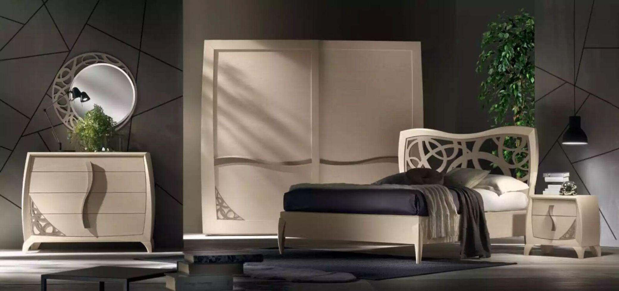 Schlafzimmer Schlafzimmer-Set Luxus 2x Möbel, Schlafzimmer Italy in Nachttische Nachttische), 3tlg. JVmoebel (3-St., Made 2x + Design Bett