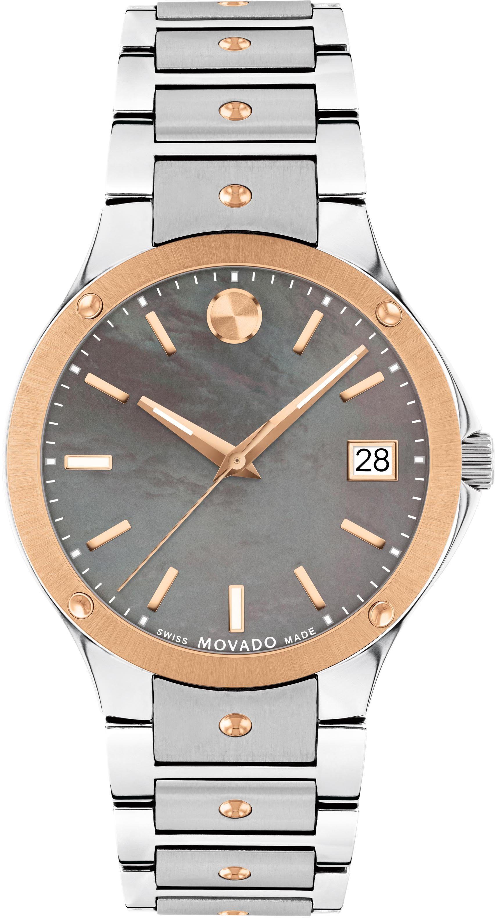 MOVADO Schweizer Uhr SE.Quarz, 0607705, Quarzuhr, Armbanduhr, Damenuhr, Swiss Made, Perlmutt-Zifferblatt