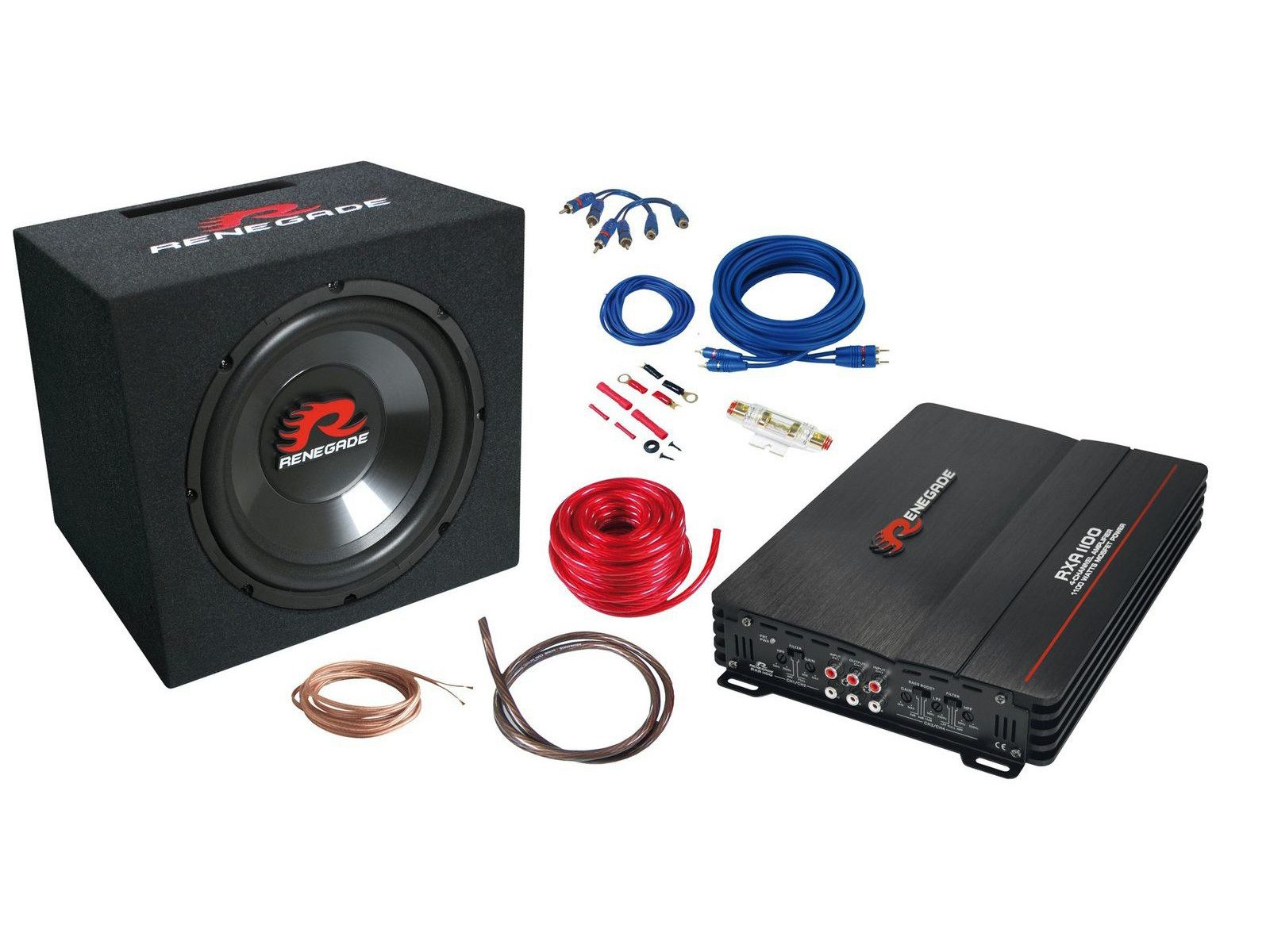 Renegade RBK1100XL Basspaket 1100 Watt Subwoofer 4-Kanal Verstärker 10 mm2 Endverstärker