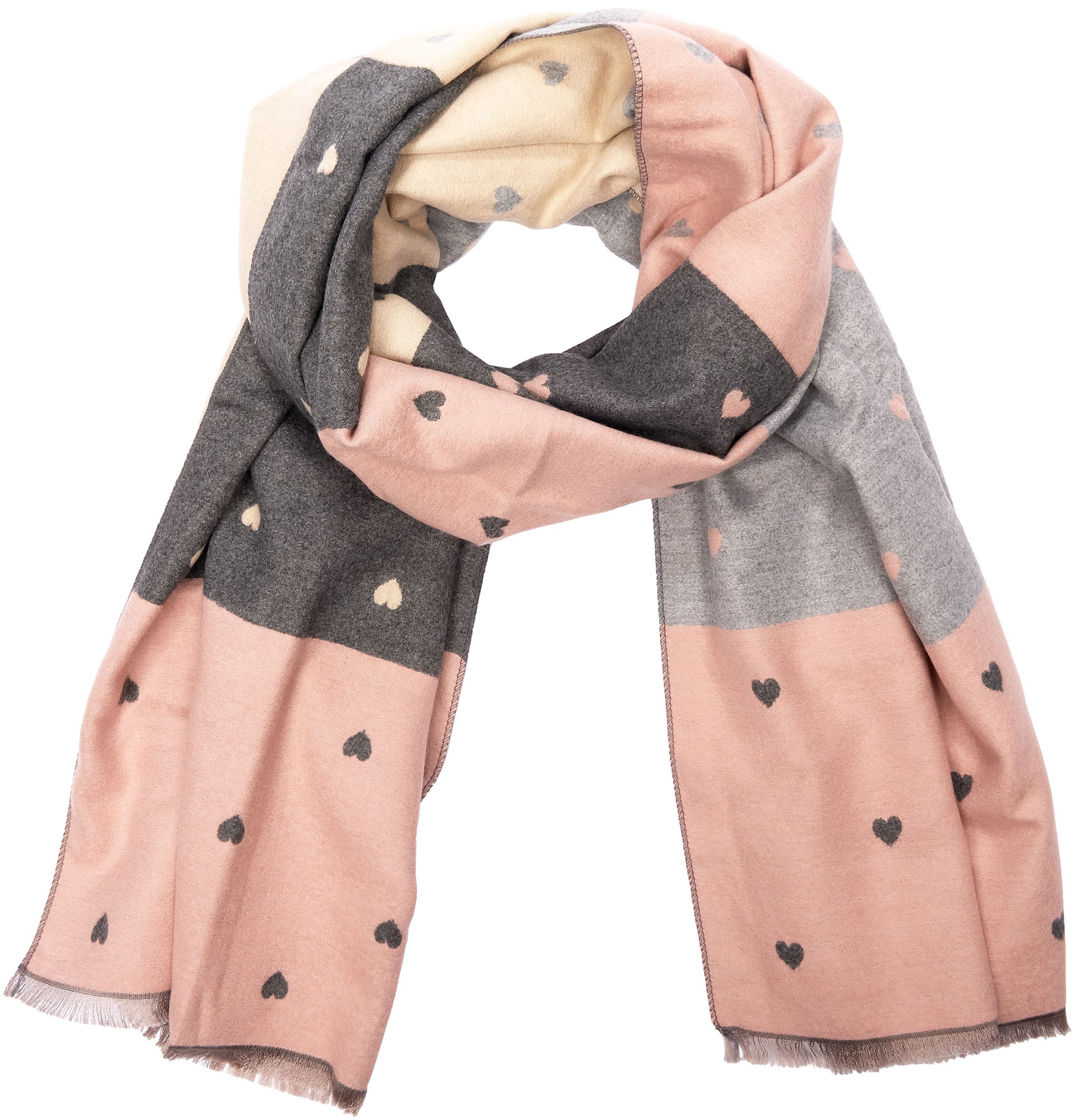 BRUBAKER Schal Cashmirillo Damen Schal mit Herz Muster - 70 x 200 cm, (Weiches Kaschmir-Gefühl, 1-St. für Herbst und Winter), Warm, Kuschelig und Oversized - He – Bild 4 von 5