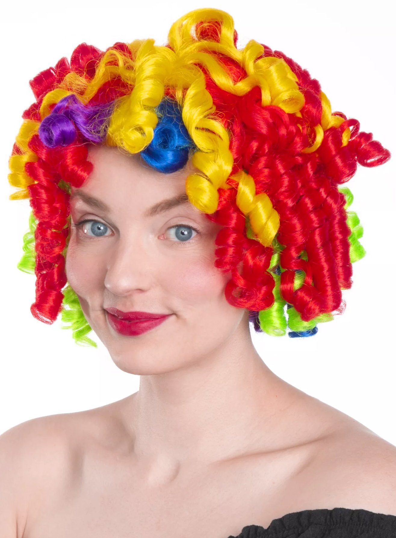 Maskworld Kostüm-Perücke Regenbogen Clown Perücke - Faschings Kostüm Perück, Hochwertige Kunsthaar-Perücke für knallbunte Clowns