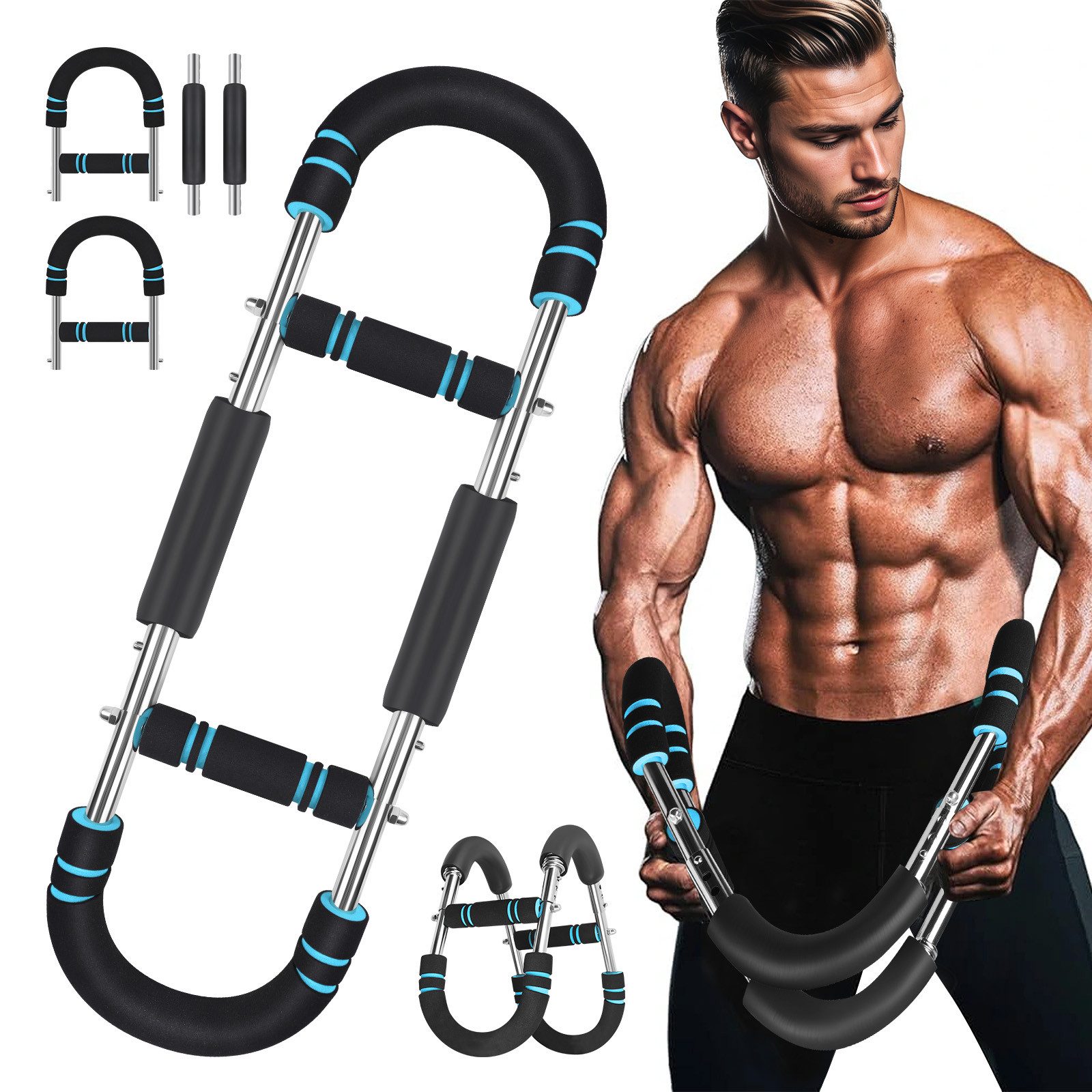 QUBEBU Handmuskeltrainer Twister Armtrainer – Verstellbares Brust Trainingsgerät (30-50 kg) (mit tragbarem & abnehmbarem Federwiderstand,Power Twister Stange, 1-St., Fitnessgeräte für Zuhause, Büro & Reise)