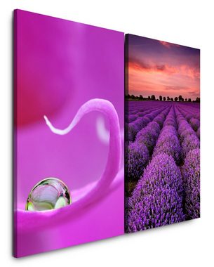Sinus Art Leinwandbild 2 Bilder je 60x90cm Orchidee Wasserperle Lavendel Lavendelfeld Natur Beruhigend Entspannend