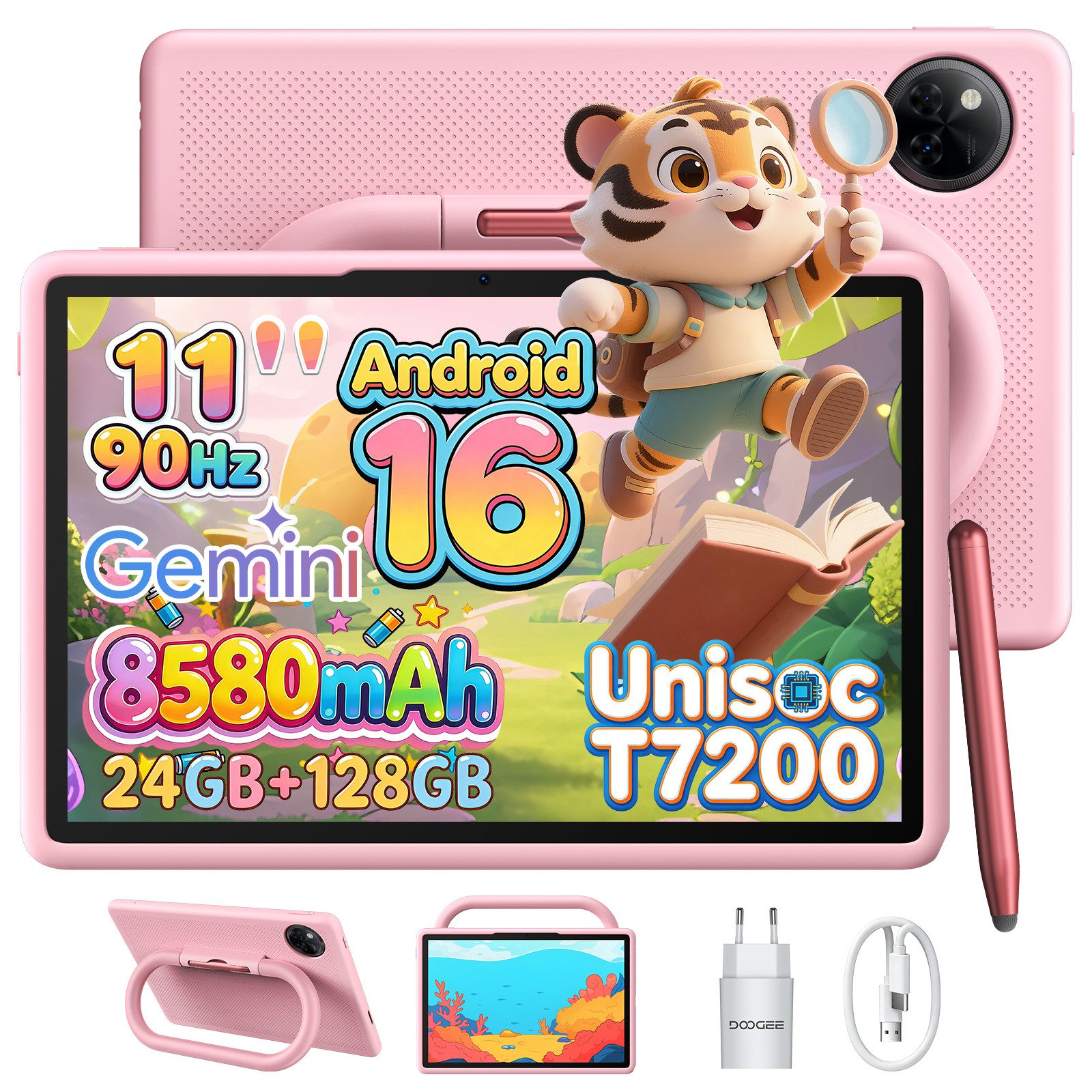 DOOGEE U11kid Android 16 Kinder Tablet mit Hülle, 11 zoll, 8580mAh Tablet (11", 128 GB, Android 16, WiFi, 4GB+128GB ROM /2TB TF, 13MP+5MP, 90Hz, BT 5.0, Widevine L1/Face ID)