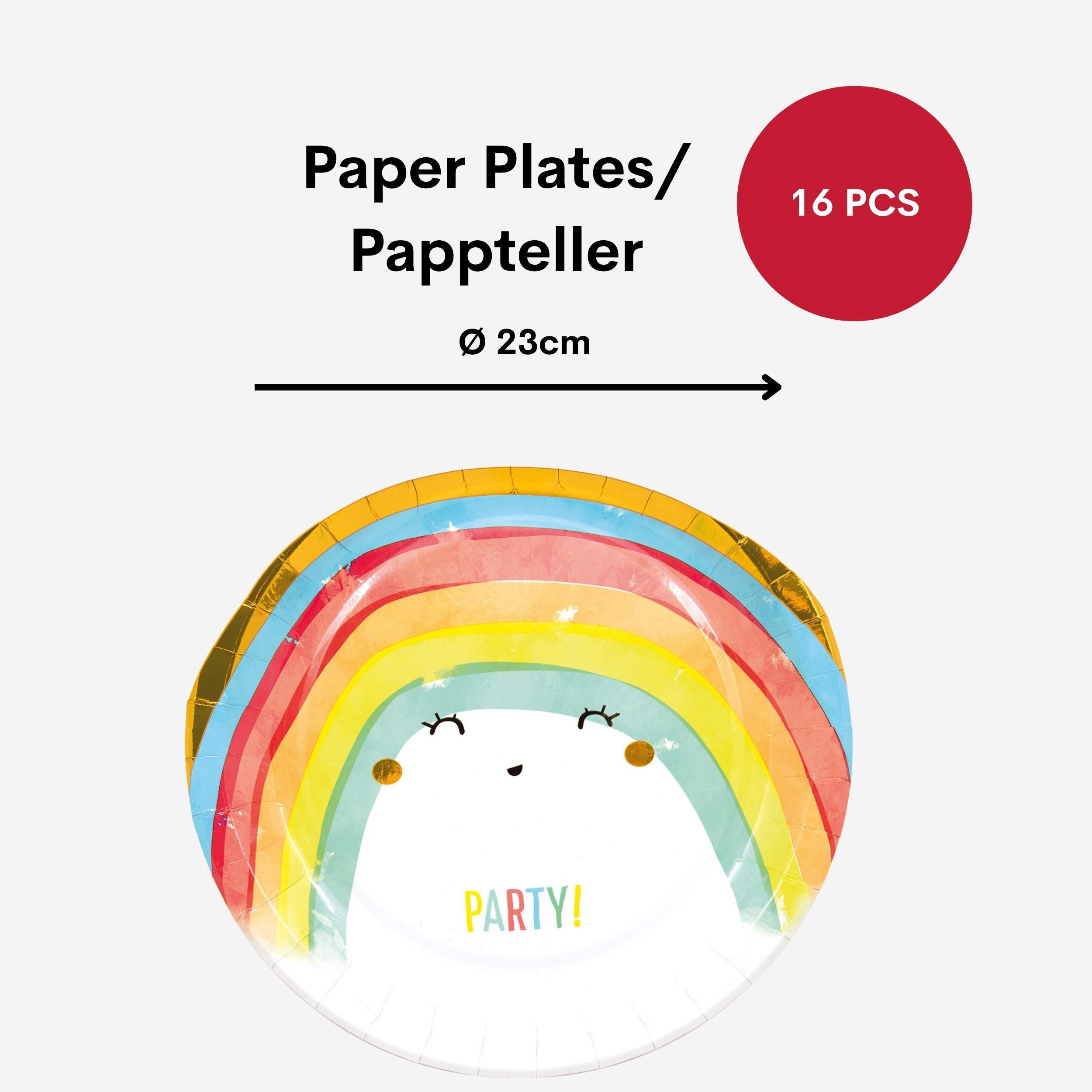 Procos Einweggeschirr-Set 40-tlg. Regenbogen Party Set für Kindergeburtstag, 16 Personen