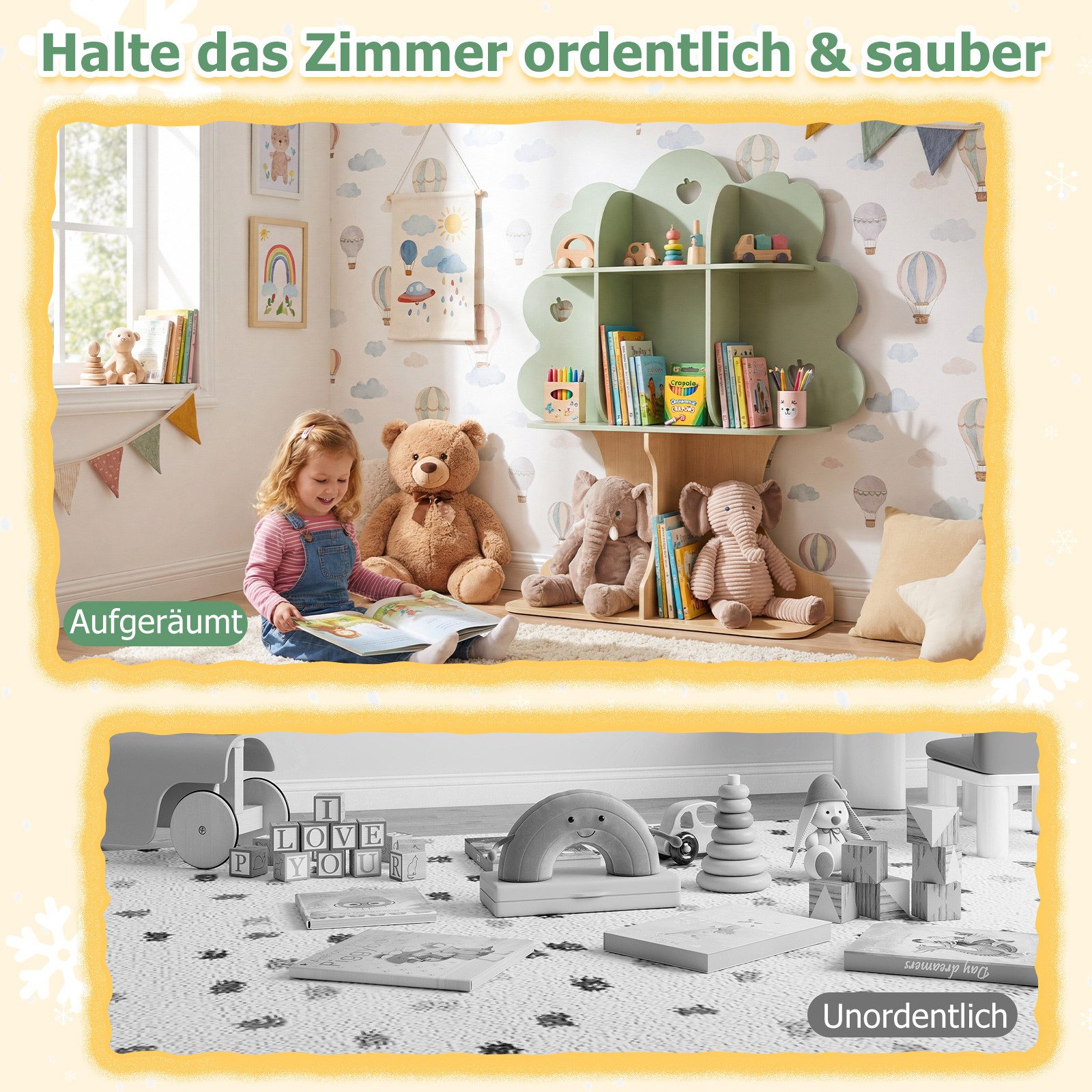 COSTWAY Kinderregal, Bücherregal Kinder in Baumform, mit 8 offenen Fächern & Sockel