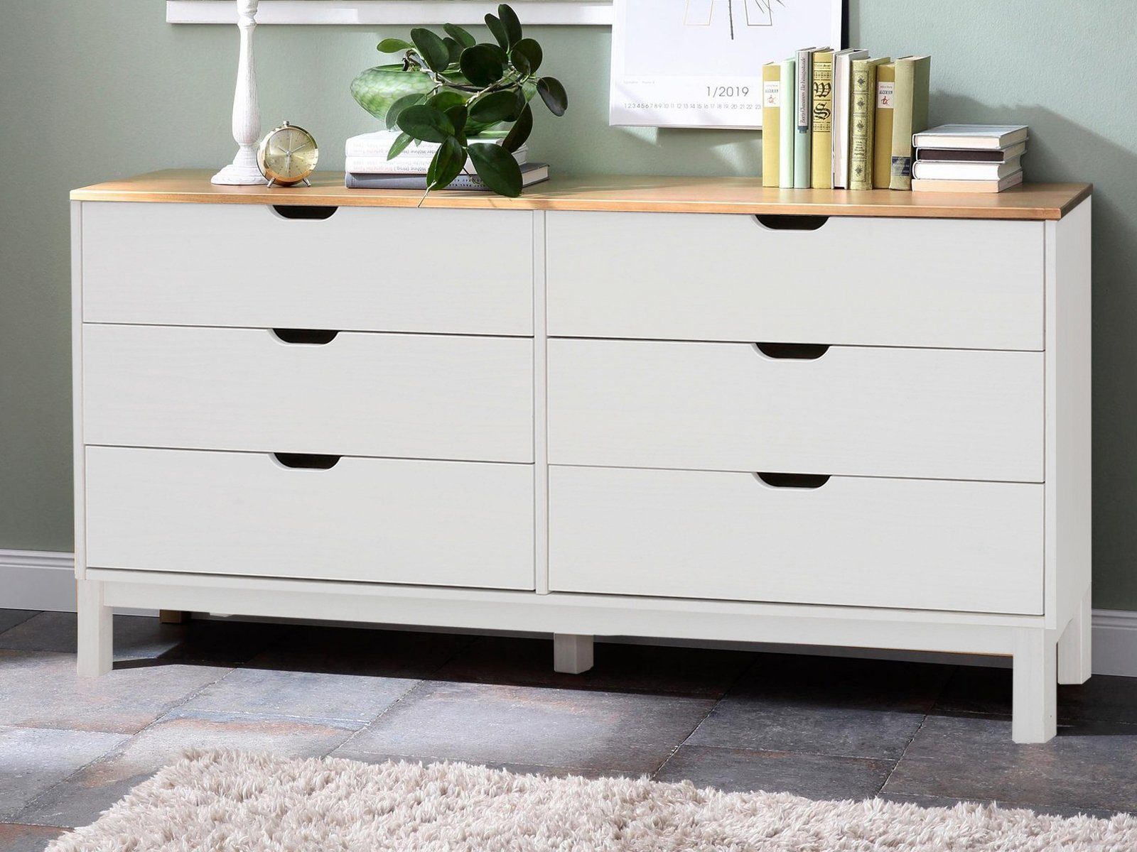 OTTO home Kommode Post, massives Kiefernholz, mit vielen Stauraummöglichkeiten, Breite 150 cm