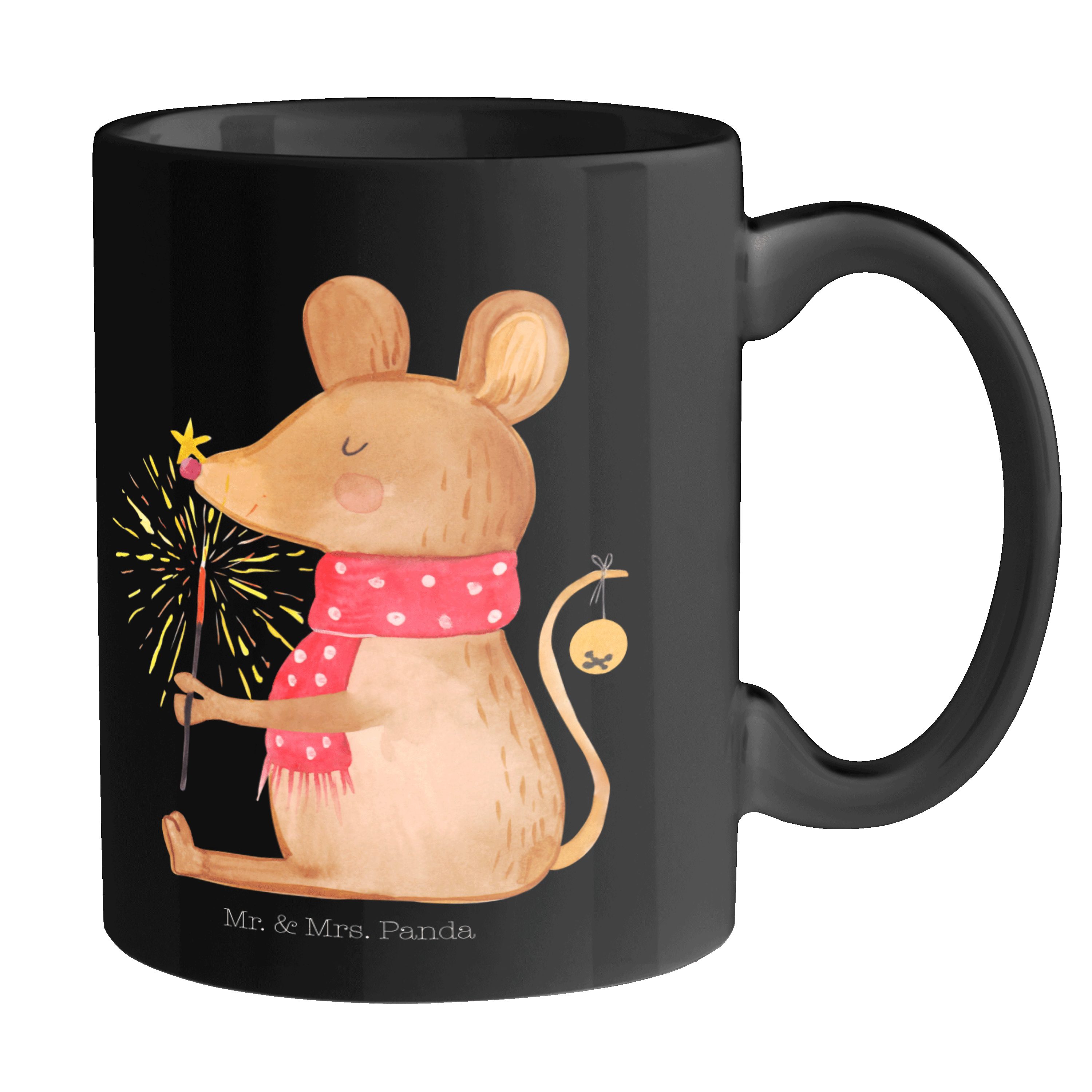 Mr. & Mrs. Panda Tasse Weihnachtsmaus - Schwarz - Geschenk, Weihnachten, Teetasse, Büro Tass, Keramik Schwarz