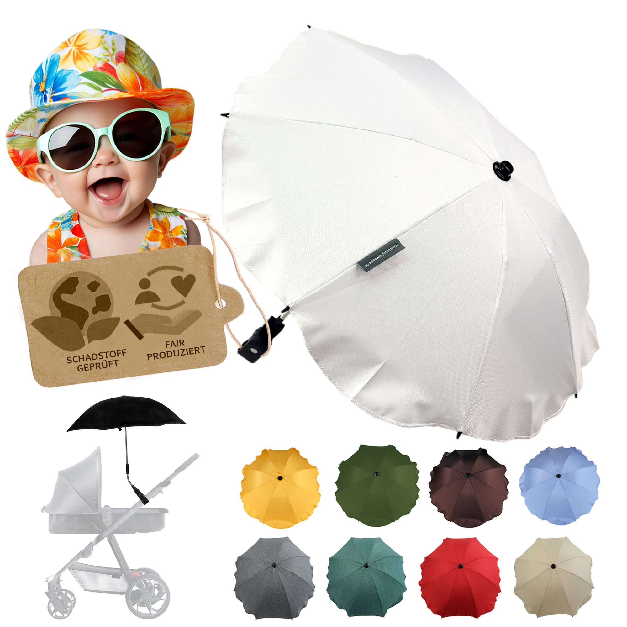 BambiniWelt by Rafael K. Kinderwagen-Sonnenschutzhülle Sonnenschirm Sonnenschutz für Kinderwagen Buggy Jogger universal UV50+, UV 50+ Schutz