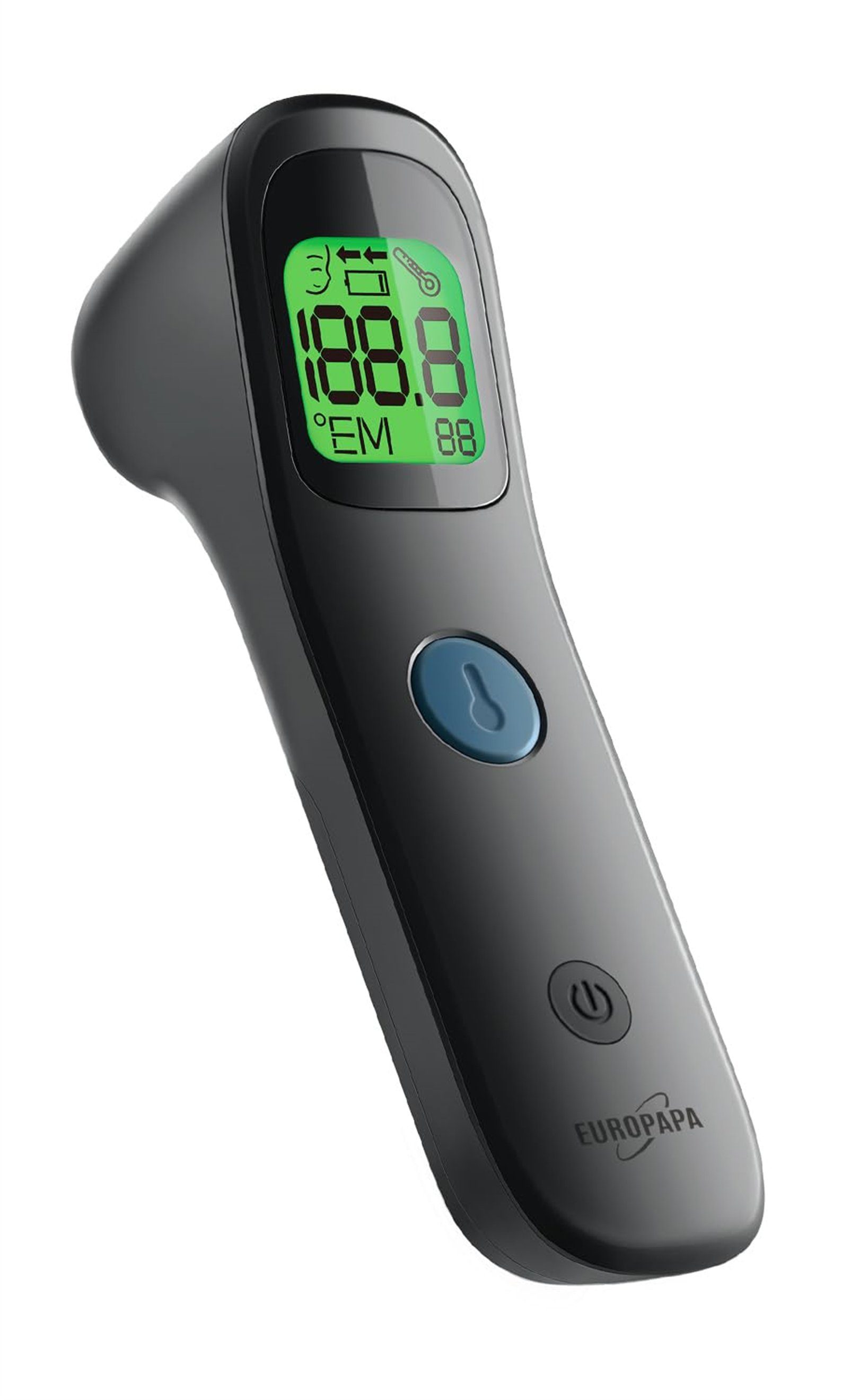 EUROPAPA Fieberthermometer Fieberthermometer für Baby Kinder Erwachsene, 1 x Fieberthermometer & 2 x AAA-Batterien im Lieferumfang enthalten, Stirnthermometer, Fieberalarm, °C/°F Schalter, 30-facher Messwertspeicher