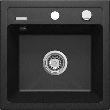 Homeline Granitspüle »Zorba Granitspüle Schwarz Küchenspüle Granit mit Automatsiche Siphon«, Eckig, 44/44 cm, (Set angebot, 2 St., Mit Automatische Zubehör)