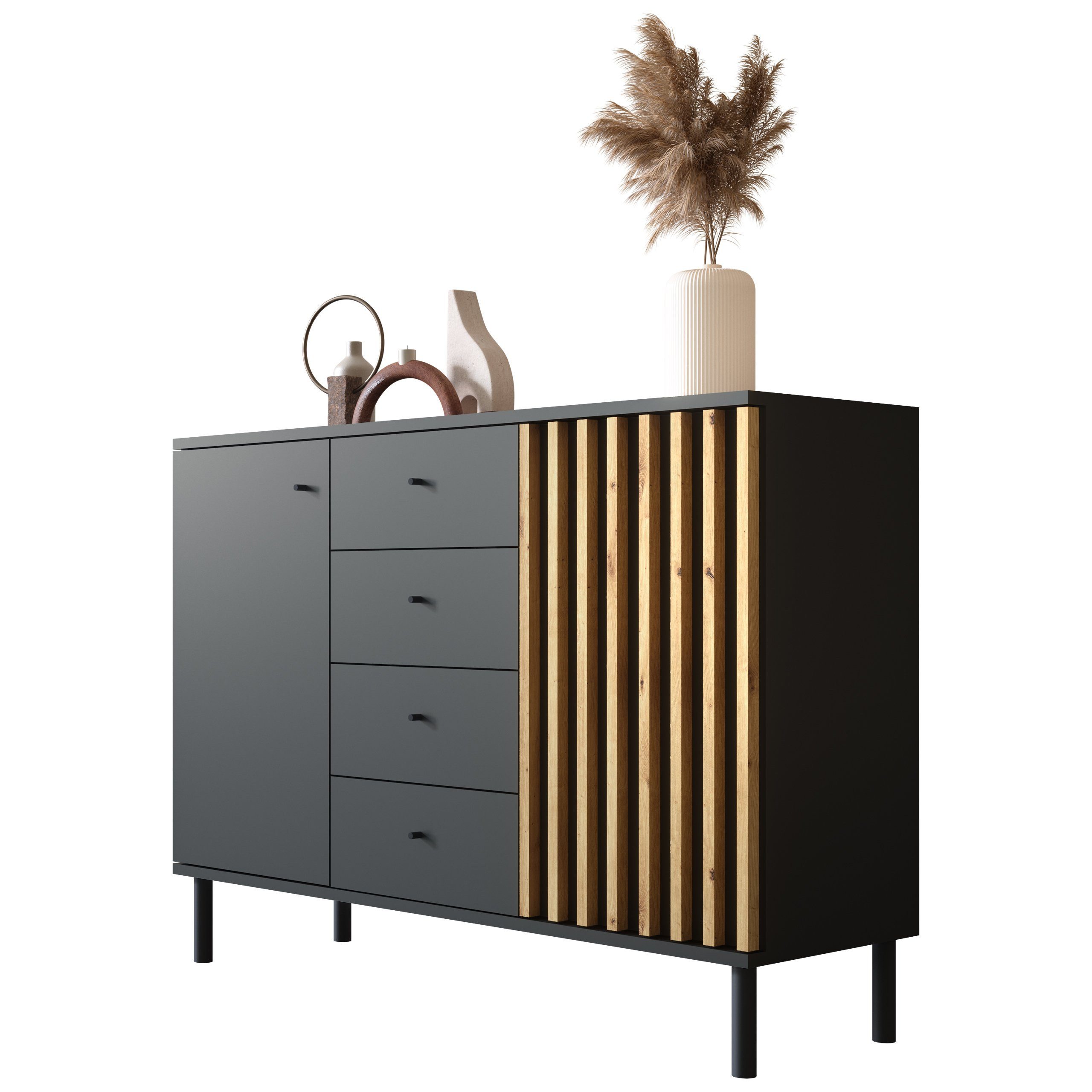 Newroom Sideboard Ebono, Schwarz Sideboard Modern Wandpaneel Vintage Highbo günstig online kaufen