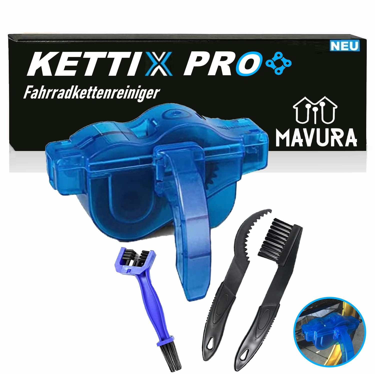 Reinigungsbürsten-Set KETTIX PRO Fahrrad Kettenreiniger Set Werkzeug Fahrrad Ketten