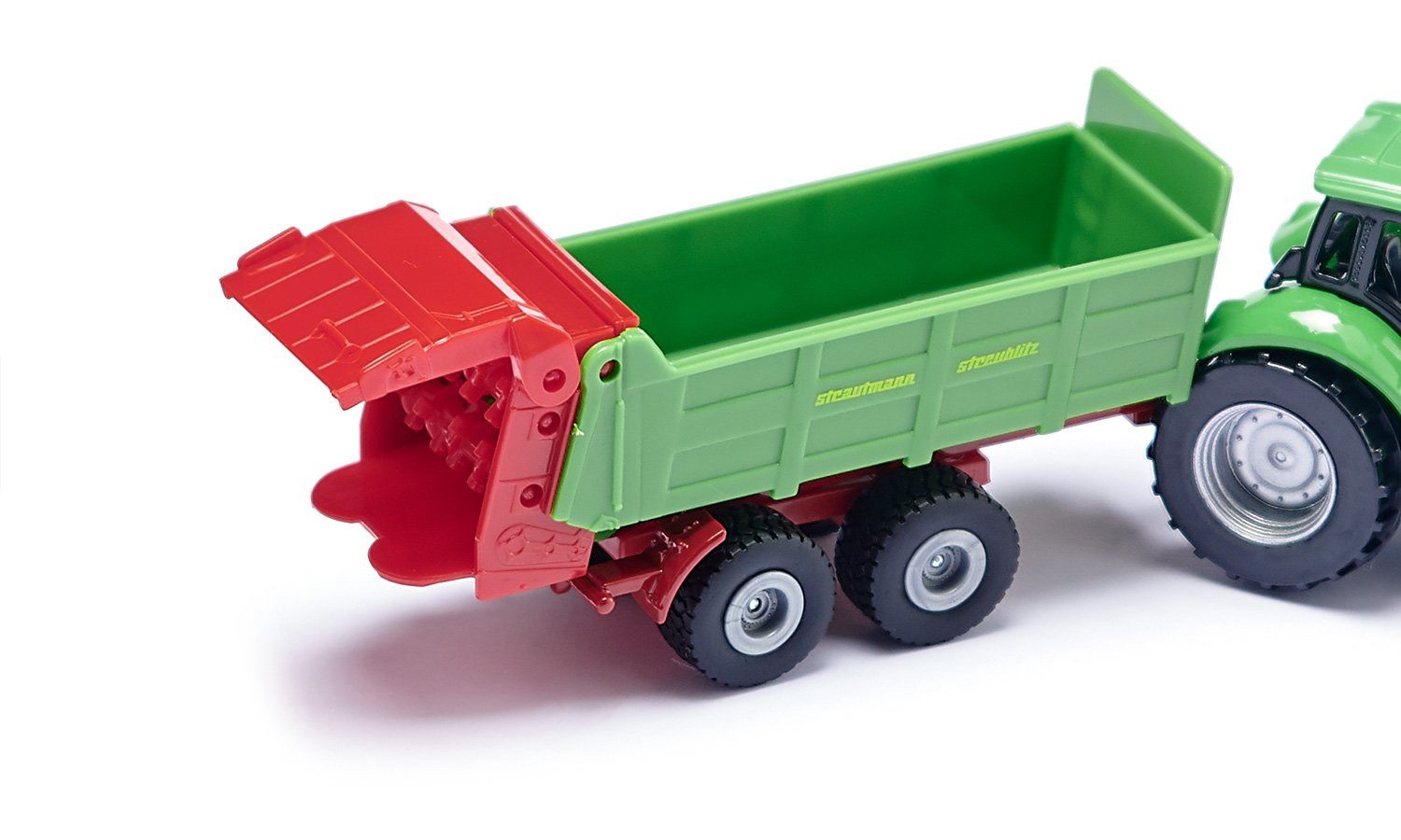 Modelltraktor siku 1673, Deutz Traktor mit Universalstreuer, Öffenbare Heckklappe