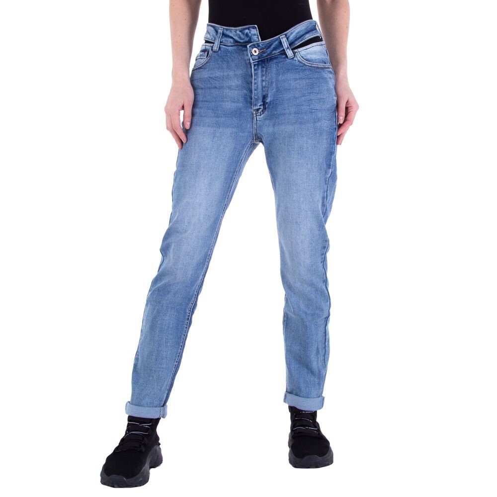Ital-Design Straight-Jeans Damen Freizeit (79457725) Jeansstoff Stretch Straight Leg Jeans in Blau