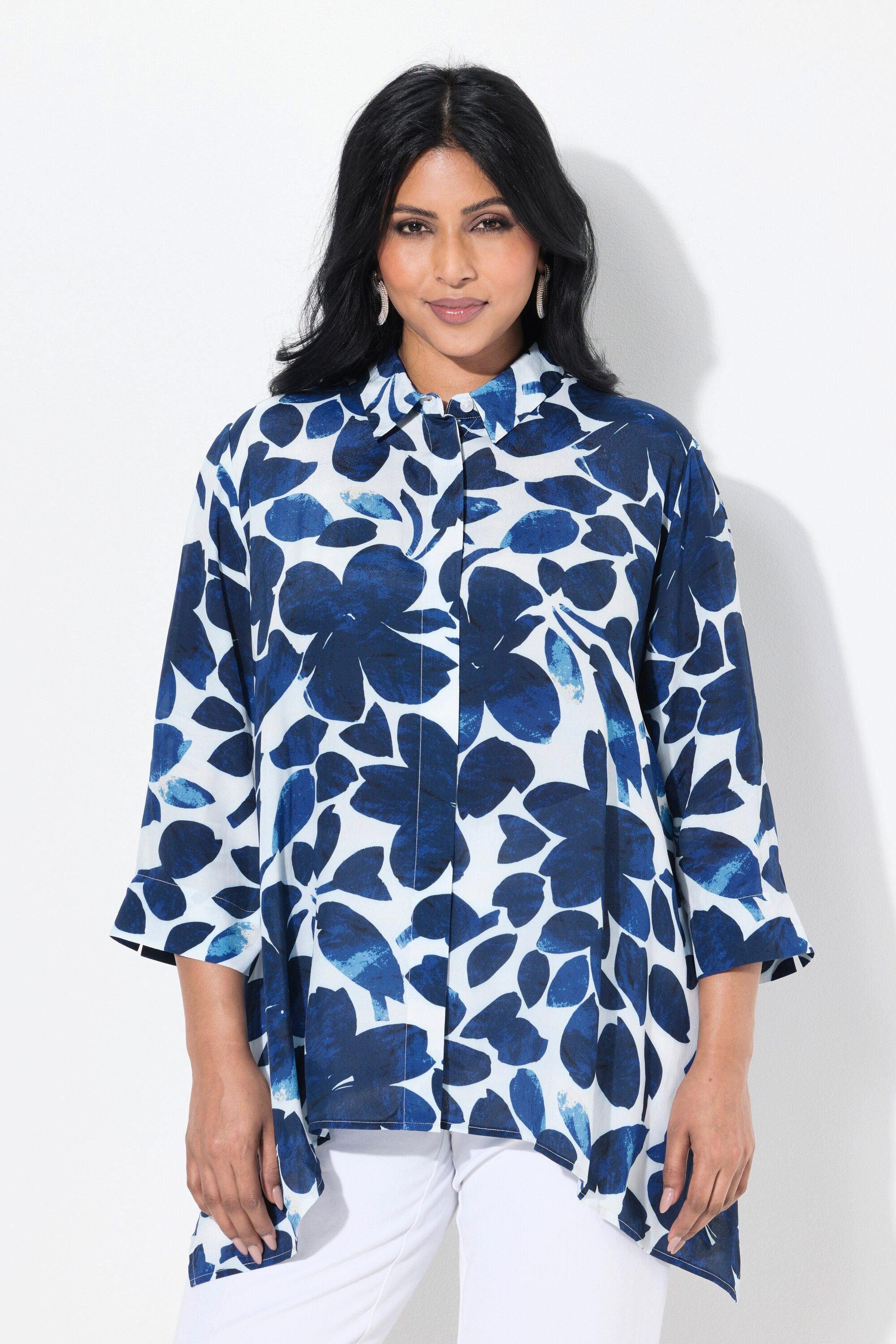 Ulla Popken Hemdbluse Bluse Blüten Zipfelsaum günstig online kaufen