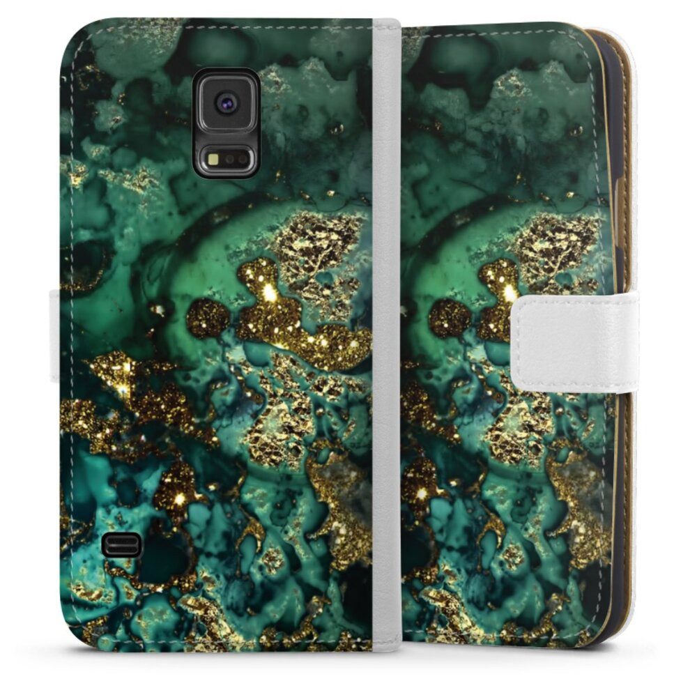 DeinDesign Handyhülle Marmor Glitzer Look Muster Cyan Glitter Marble Look, Samsung Galaxy S5 Neo Hülle Handy Flip Case Wallet Cover