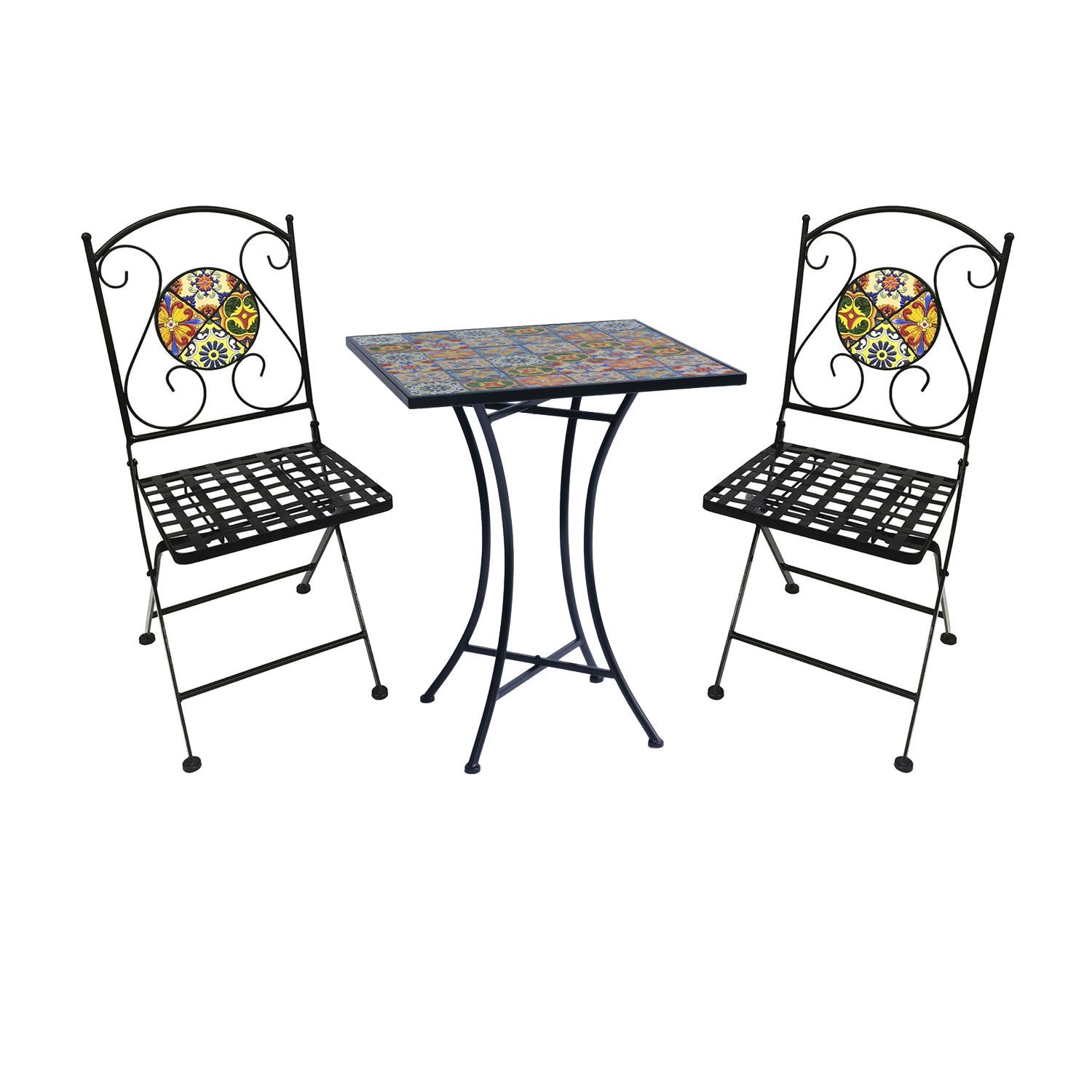 Essgruppe Mosaik Sitzgarnitur Set 3-teilig Sitzgruppe Gartenmöbel Tisch Stühle