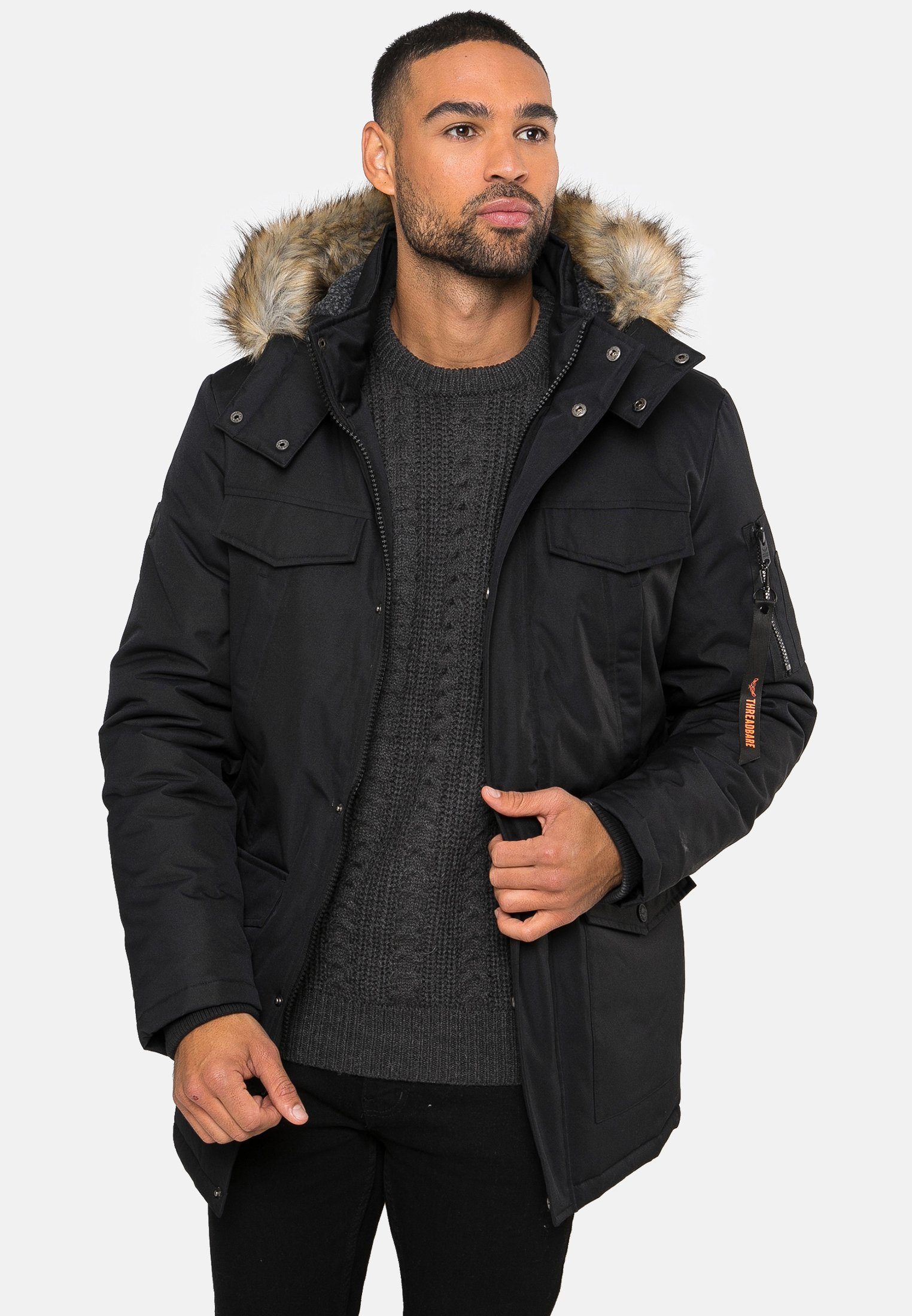 Threadbare Winterjacke THB Jacket Estate Padded Global Recycled Standard (GRS) zertifiziert Black- schwarz