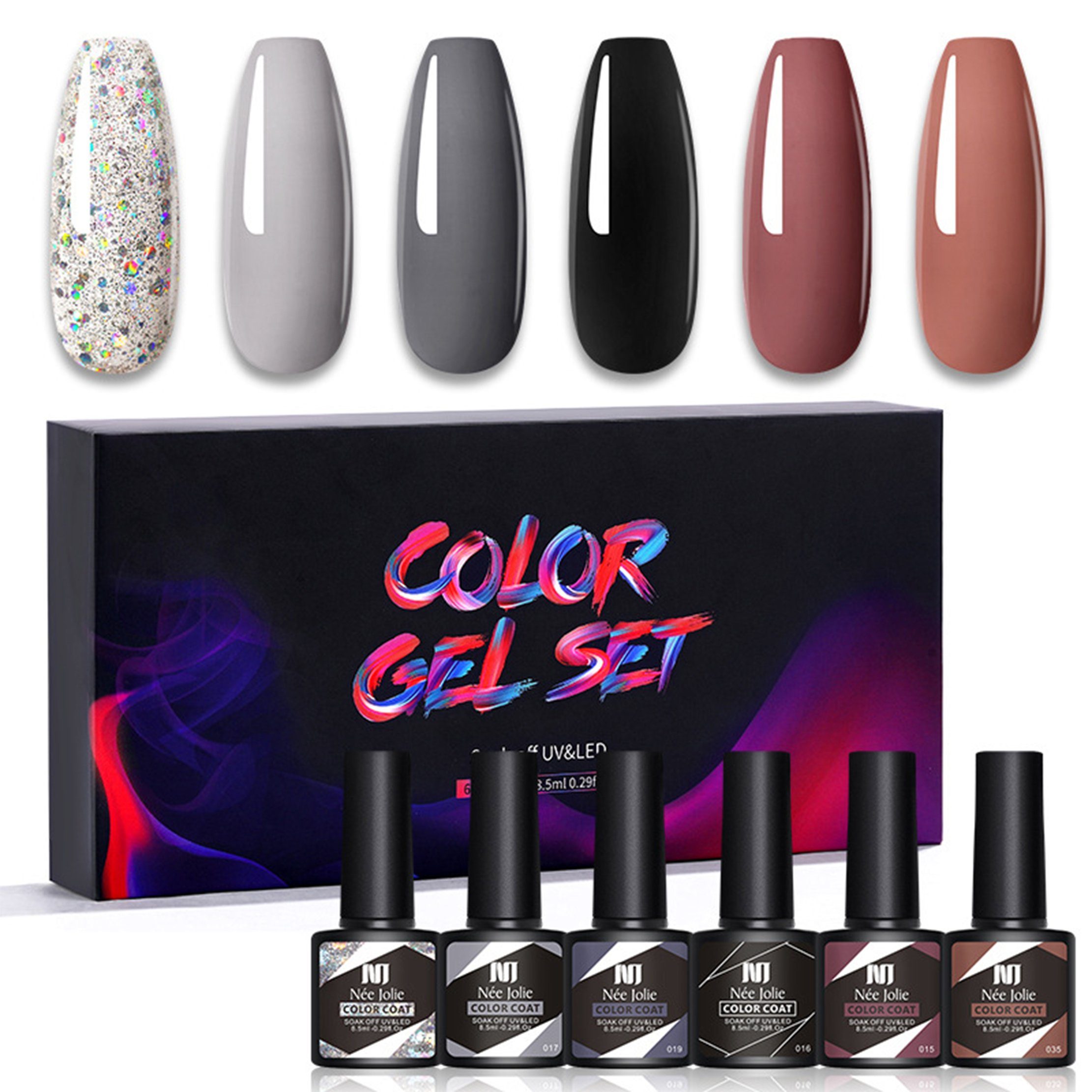 Scheiffy Nagellack-Set 8.5 ml 6 Farben Nagellack Set 6 pcs, DIY-Nagelkunst, Nagellack-Set, für Anfänger und professionelle Nagelkünstler 01