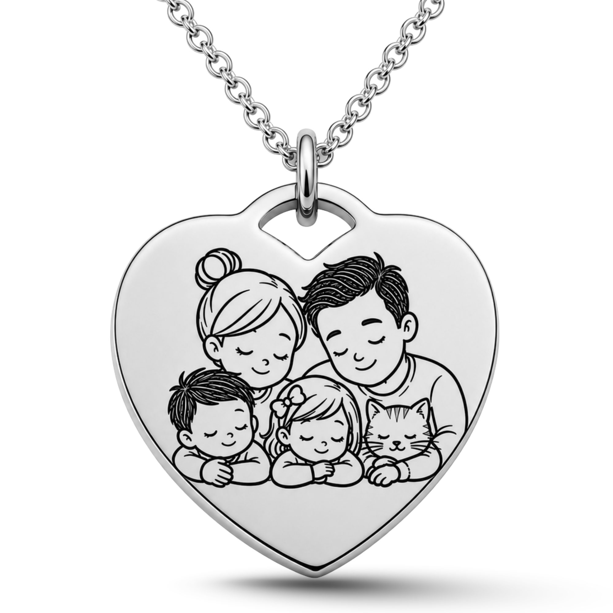 BS Schmuckdesign Kette mit Anhänger mit Gravur Familienkette Personalisierte Halskette Damen Herzkette mit Gravur (inkl. Gravur), personalisierbar inkl. Geschenkbox