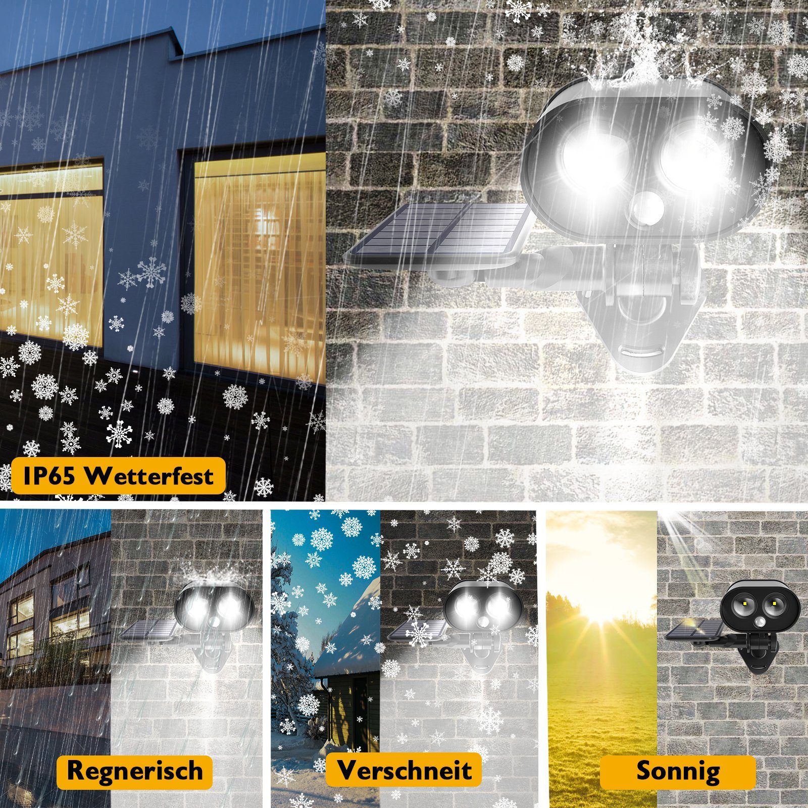 Sunicol LED Außen-Wandleuchte Solarlampen Garage Außen Bewegungsmelder, mit Wasserdicht, PIR IP65 2200mAh, Hof für Wandleuchten Separates Solarpanel,360°einstellbare für