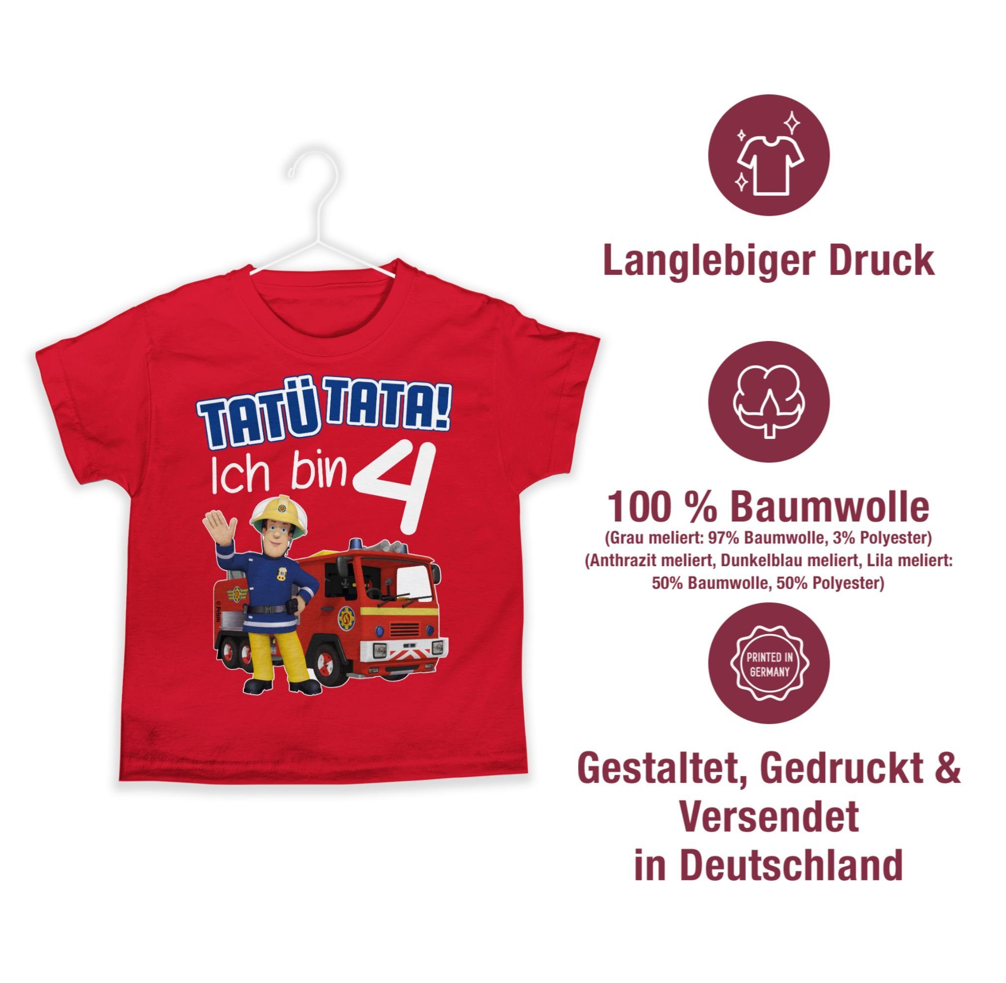 Shirtracer T-Shirt Tatü Tata Ich bin 4 Geburtstag I 4. Geburtstag Feuerwehr I Vierter Geb (1-tlg) Feuerwehrmann Sam Jungen