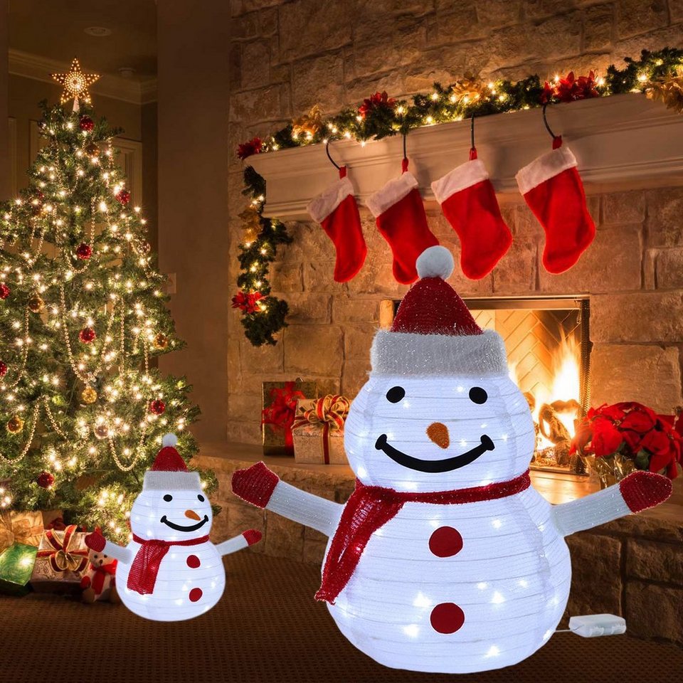 Sunicol LED Dekolicht LED Weihnachten Schneemann Beleuchtet, Batterie Timer,  Garten Deko, Große Weihnachtsfigur, 60cm hoch, Warmes Weiß/Weiß