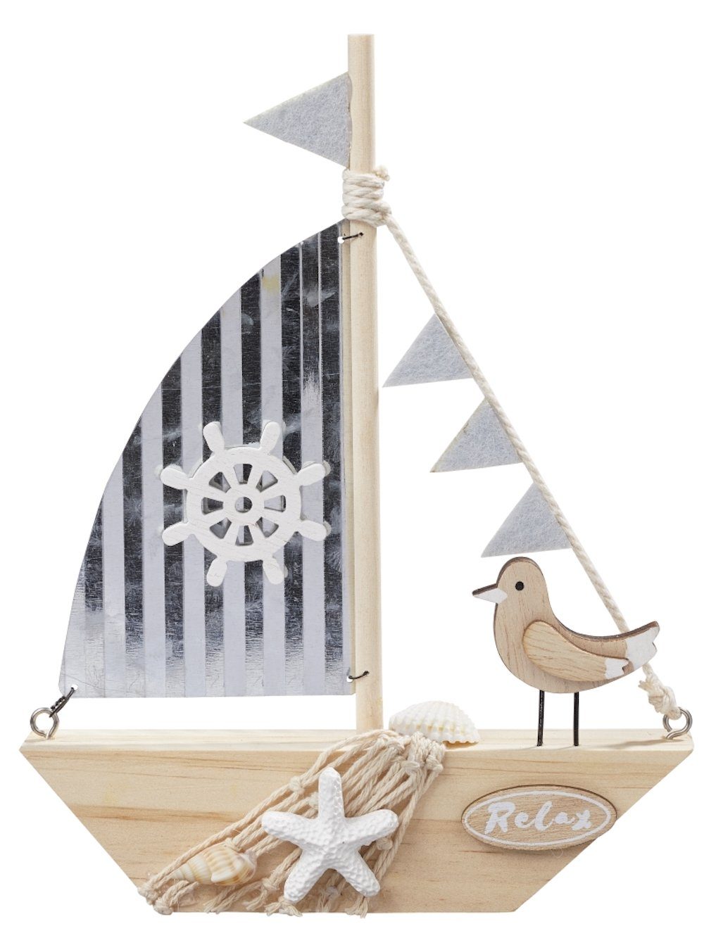 HobbyFun Dekofigur Holz-Segelboot, ca. 20 x 15cm
