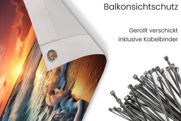 MuchoWow Balkonsichtschutz Sonnenuntergang - Strand - Meer - Golfen (1-St) Balkon Sichtschutz, Windschutz, 200x90 cm