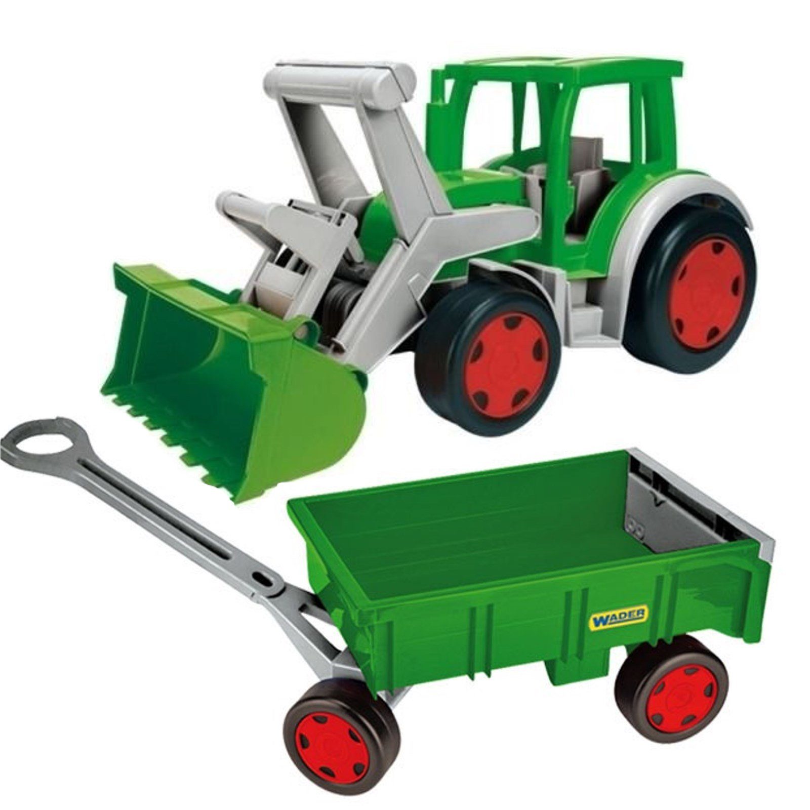 Wader Wozniak Игрушки-Traktor Gigant Traktor mit großer Frontschaufel und Anhänger, ca. 107 cm lang, (2 in 1 Set, 2-tlg., belastbar bis 100 kg (Trekker), aus UV-beständigem, recyclebarem Kunststoff, für Kinderzimmer, Garten