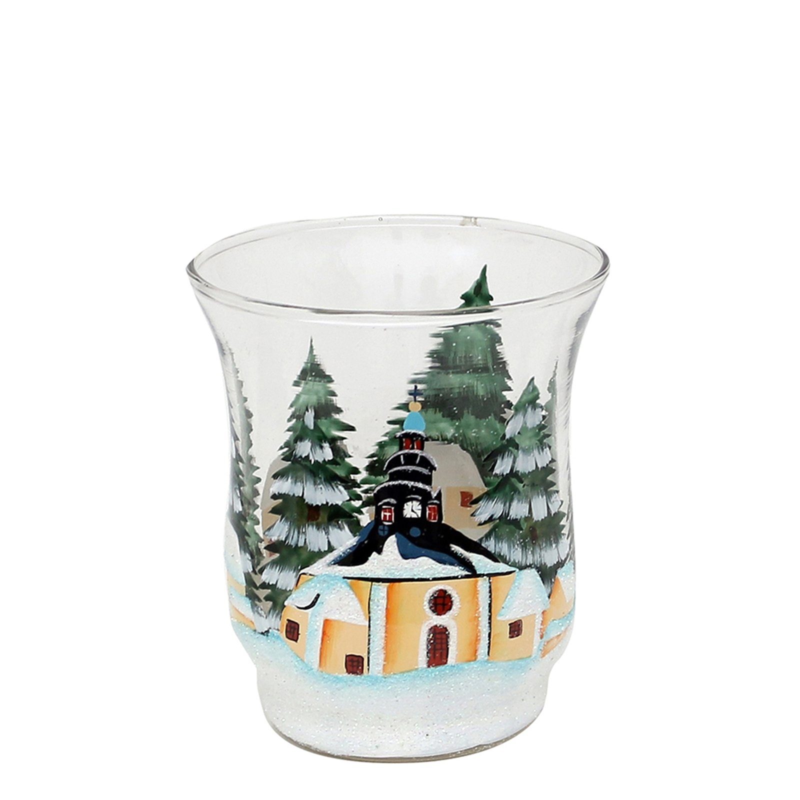 SIGRO Teelichthalter Teelichthalter Ø 8 cm aus Glas mit Weihnachtsmotiv (Stück, 1 St., 1 Windlicht)