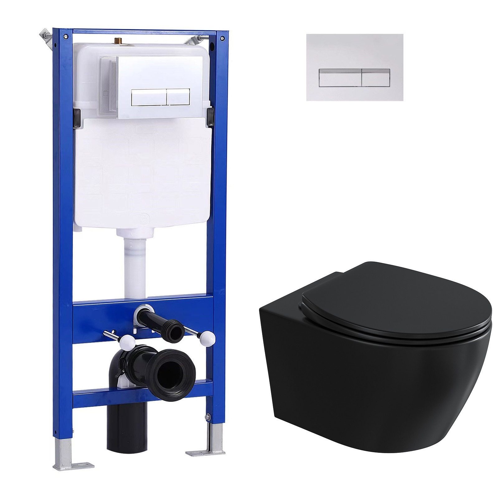 HOROW WC-Komplettset Vorwandelement WC Set Spülkasten WC Drückerplatte Set, wandhangend, (Toilette mit Spülkasten Spülrandloses WC Wand WC Spülrandlos)
