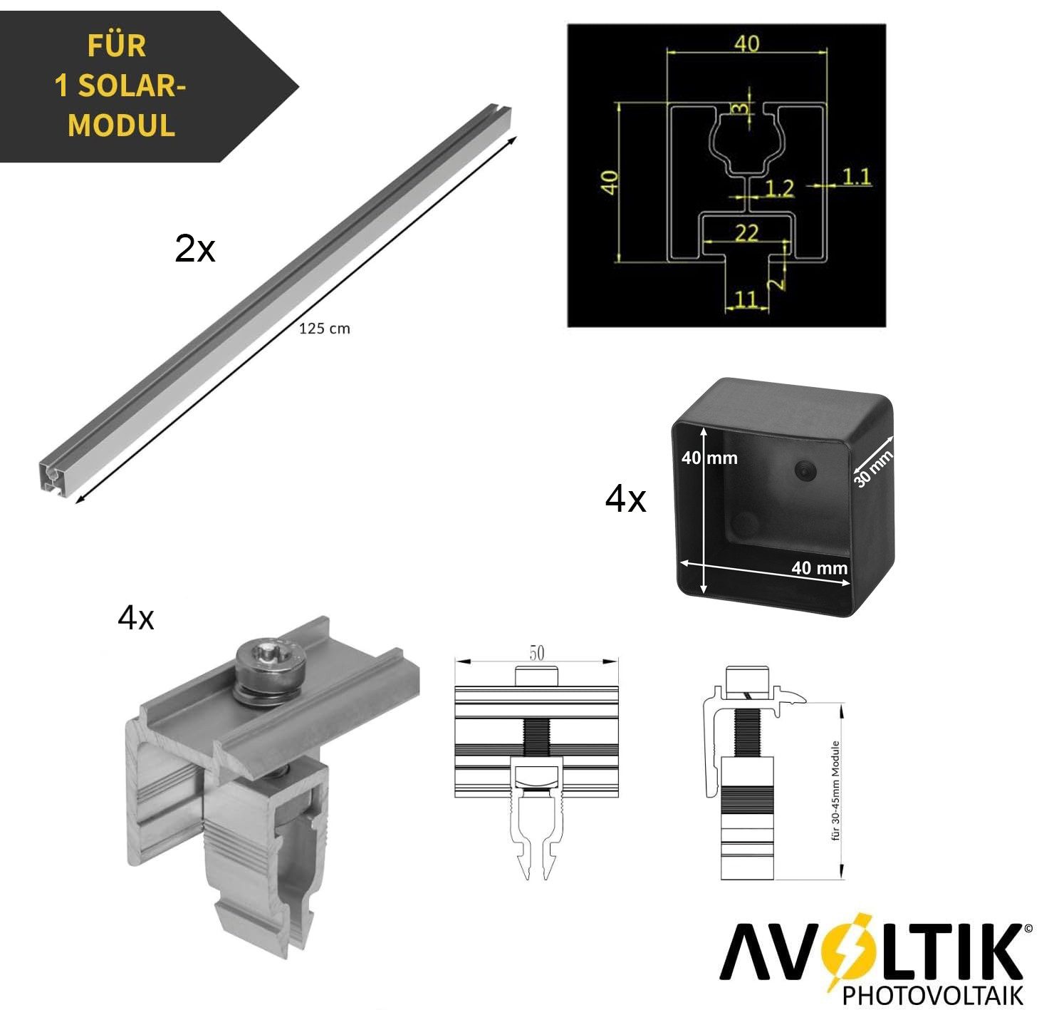 avoltik Solarmodul-Halterung Solar-Halterung Ziegeldach Montageset Dach Befestigung f 1 Solarmodul, (Set für 1 Modul, Avoltik Solar Montageset Ziegeldach Befestigung für 1 Modul, Avoltik Solar Montageset Ziegeldach Befestigung für 1 Modul)