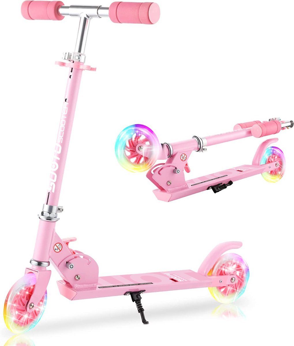 SUOTU Scooter Kinderroller, Tretroller, Roller, Leuchtende Räder - Für Jungen und Mädchen - Schwarz Rosa