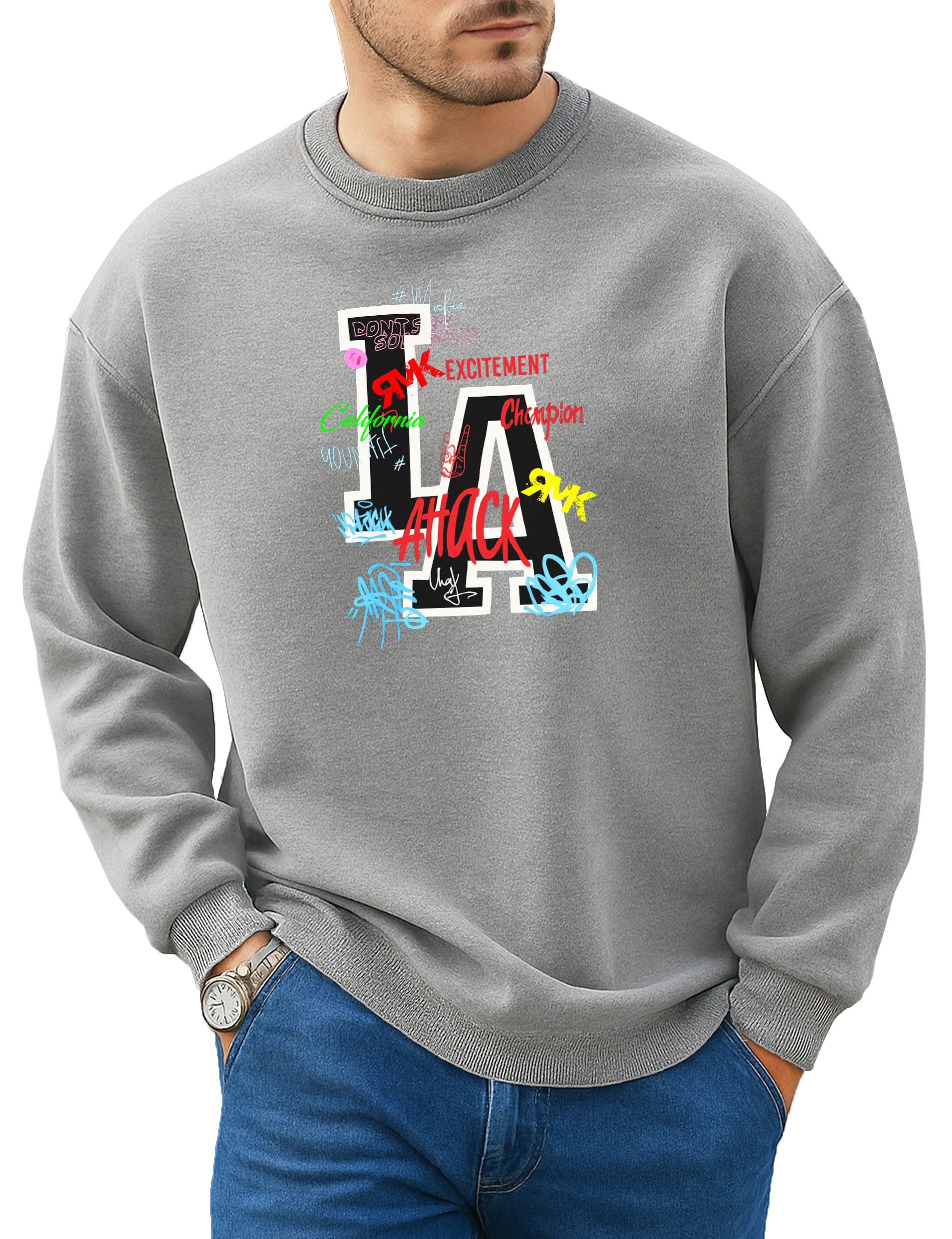 RMK Rundhalspullover Herren Пуловеры Pulli Langarmshirt Sweatshirt Oversize Los Angeles LA mit Baumwolle