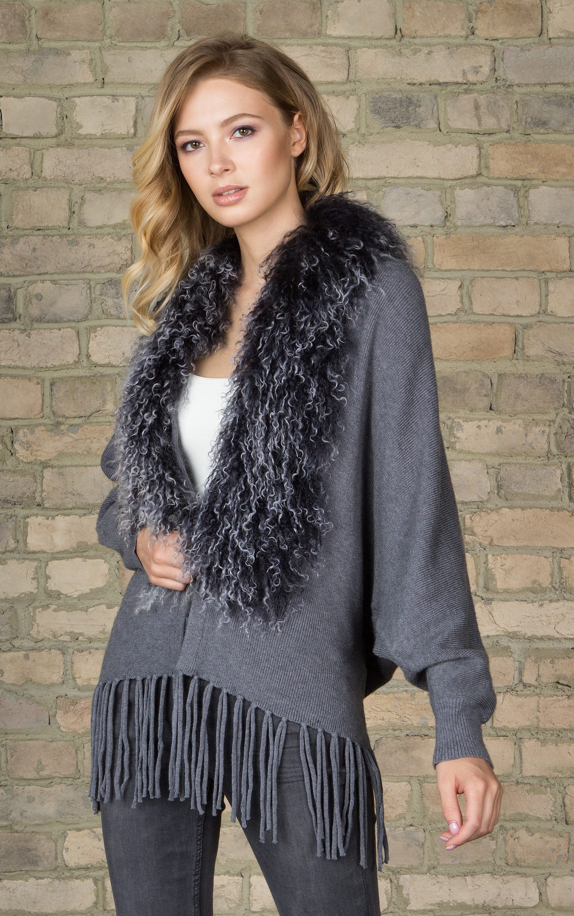 Passioni Cardigan mit flauschigem Wollkragen günstig online kaufen