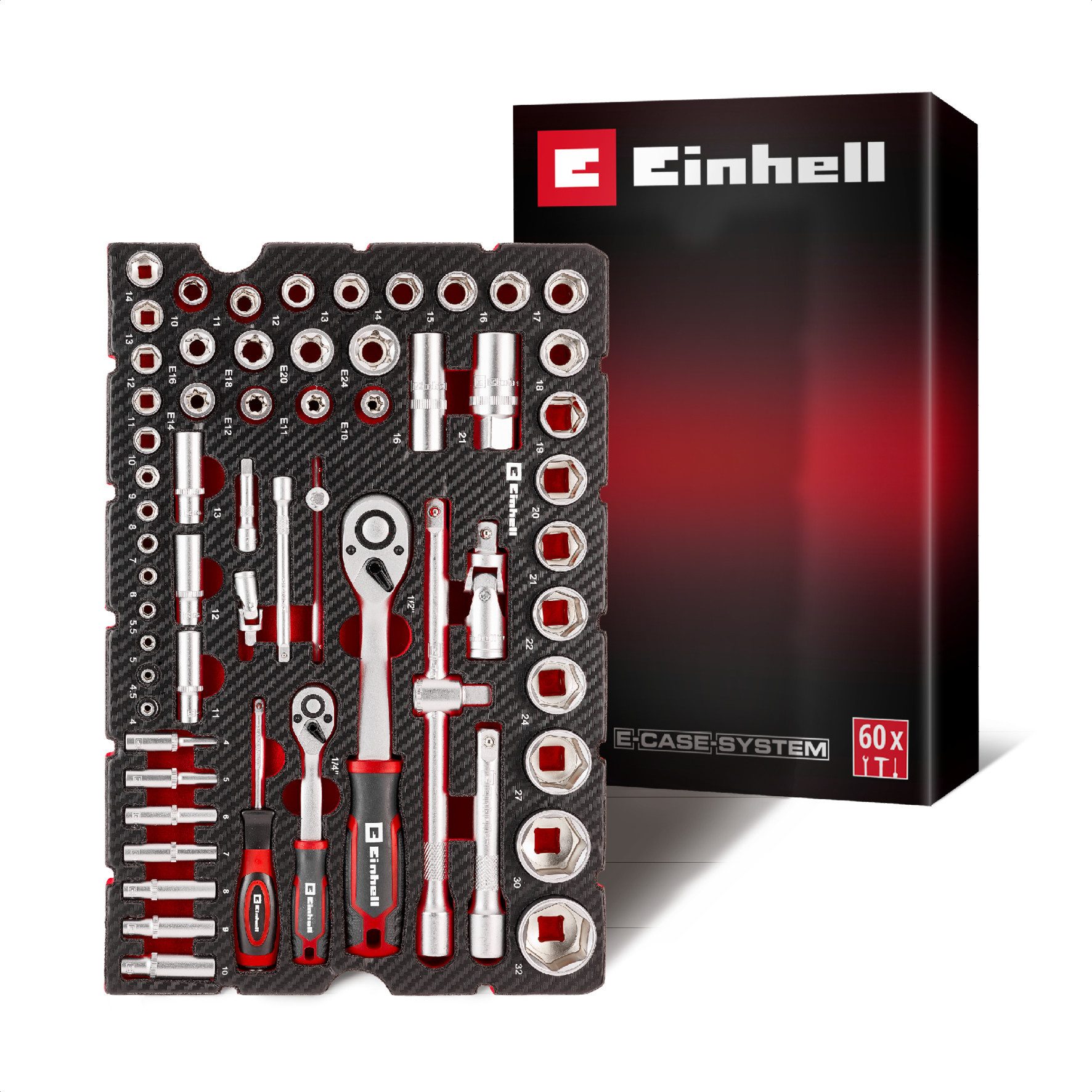 Einhell Werkzeugset Original Einhell Pad Stecknüsse und Ratschen 60-tlg. (Umschaltknarren, (60-tlg), Original Einhell Pad Stecknüsse und Ratschen 60-tlg. (Umschaltknarren