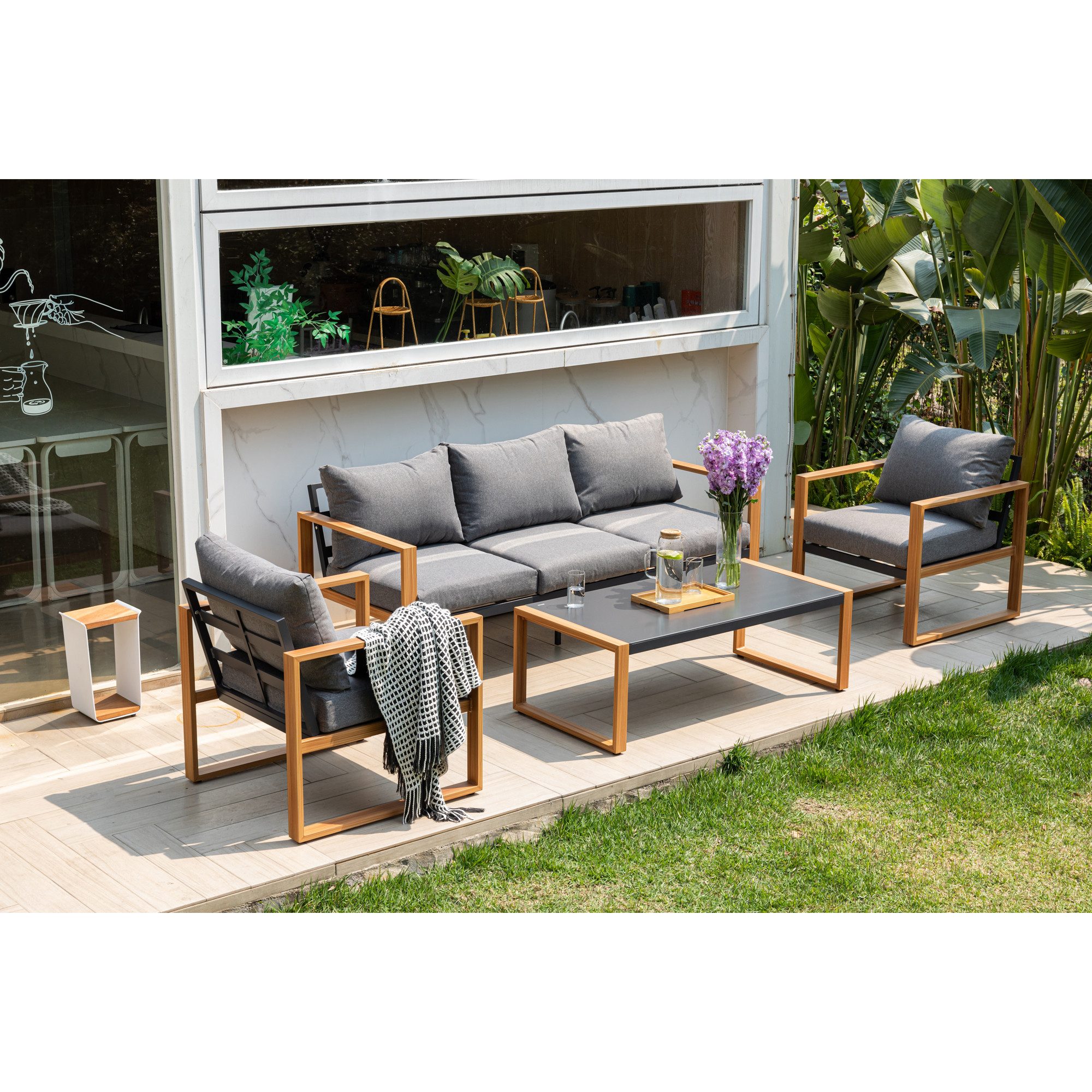 MANDALIKA Garden Gartenlounge-Set Lounge Set LUZERN, Aluminiumgestell in Holzoptik