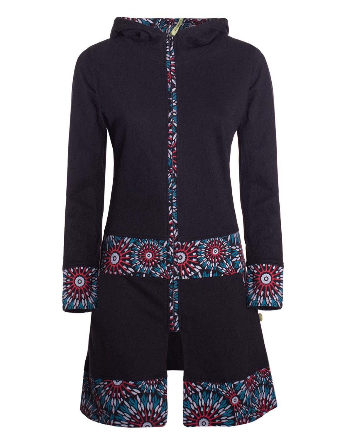 Vishes Kurzmantel Damen Kapuze Bedruckt Übergangsmantel Jersey Baumwolle Alternative Mode, Boho, Hippie, Ethno, Festival