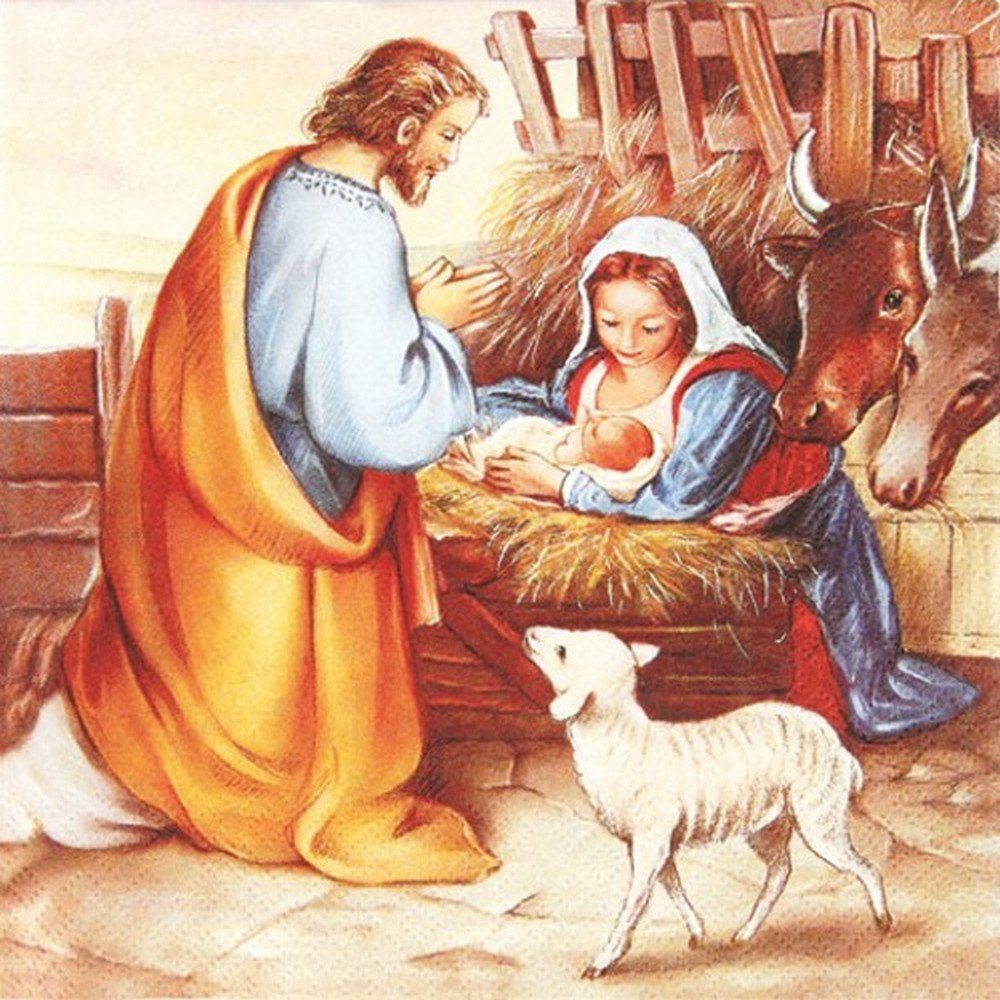 HOME FASHION Papierserviette 20 Servietten Jesus is born - Geburt Jesu 33x33cm, (20 St)